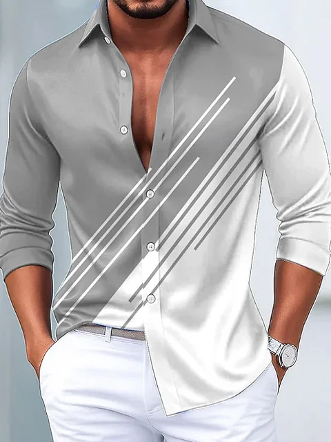 Royaura® Men's Retro Geometric Print Button Pocket Long Sleeve Shirt Big & Tall