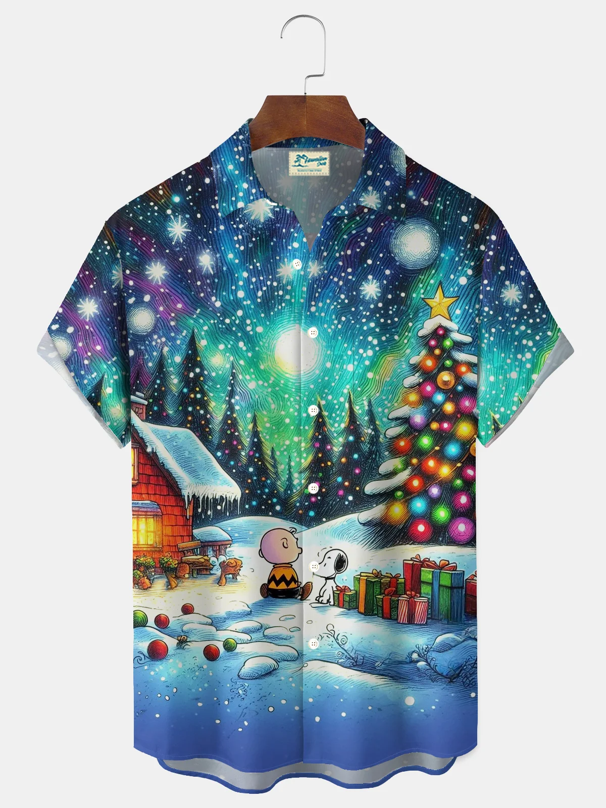 Royaura® Men's Christmas Tree Gradient Print Button Pocket Short Sleeve Shirt Big & Tall