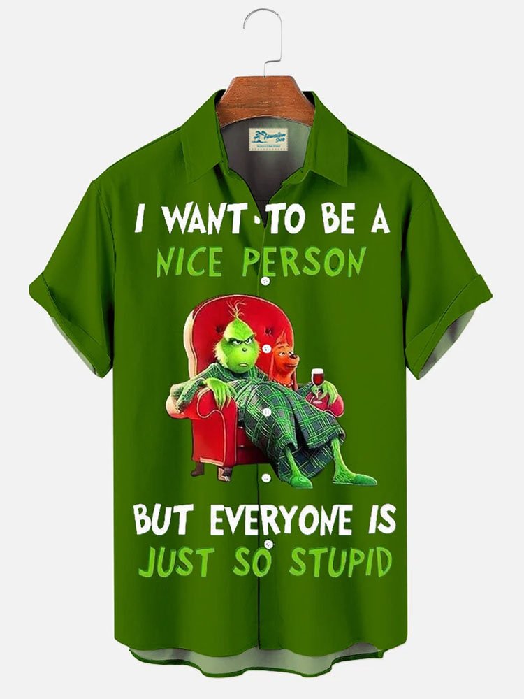 Royaura® Christmas Limited Edition Cartoon Print Men's Button Pocket Short Sleeve Shirt Big & Tall