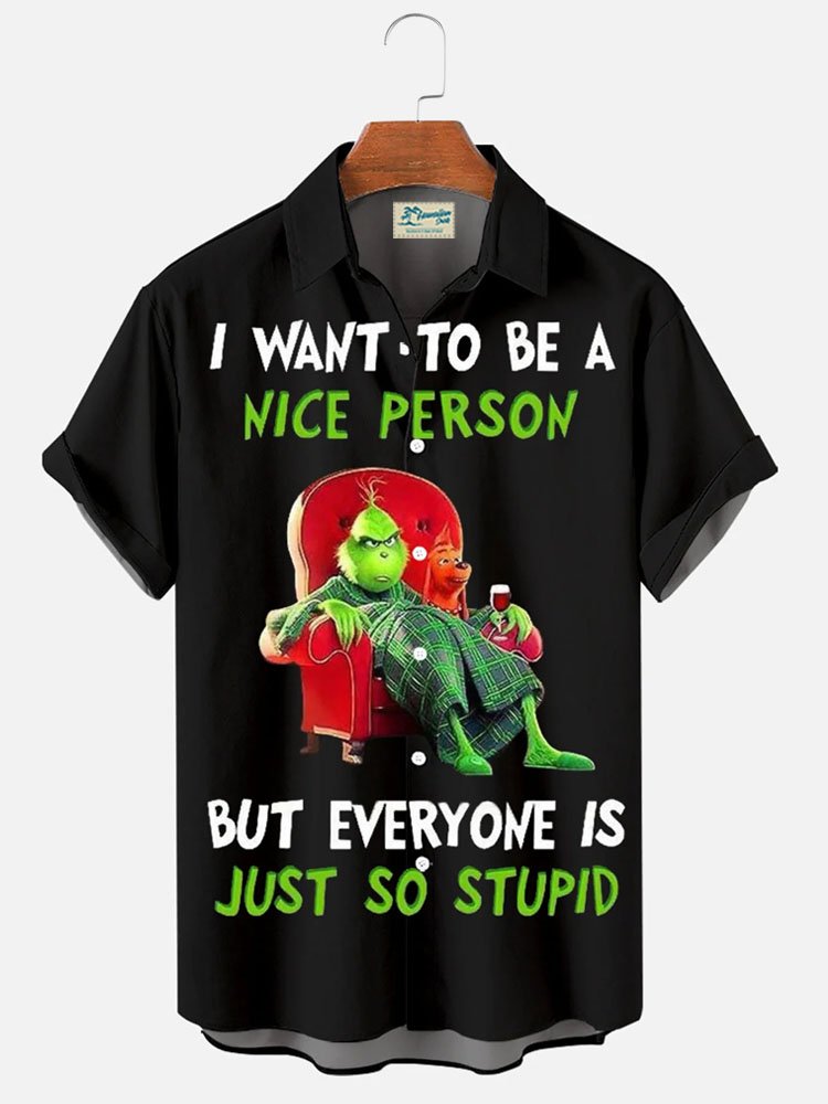 Royaura® Christmas Limited Edition Cartoon Print Men's Button Pocket Short Sleeve Shirt Big & Tall