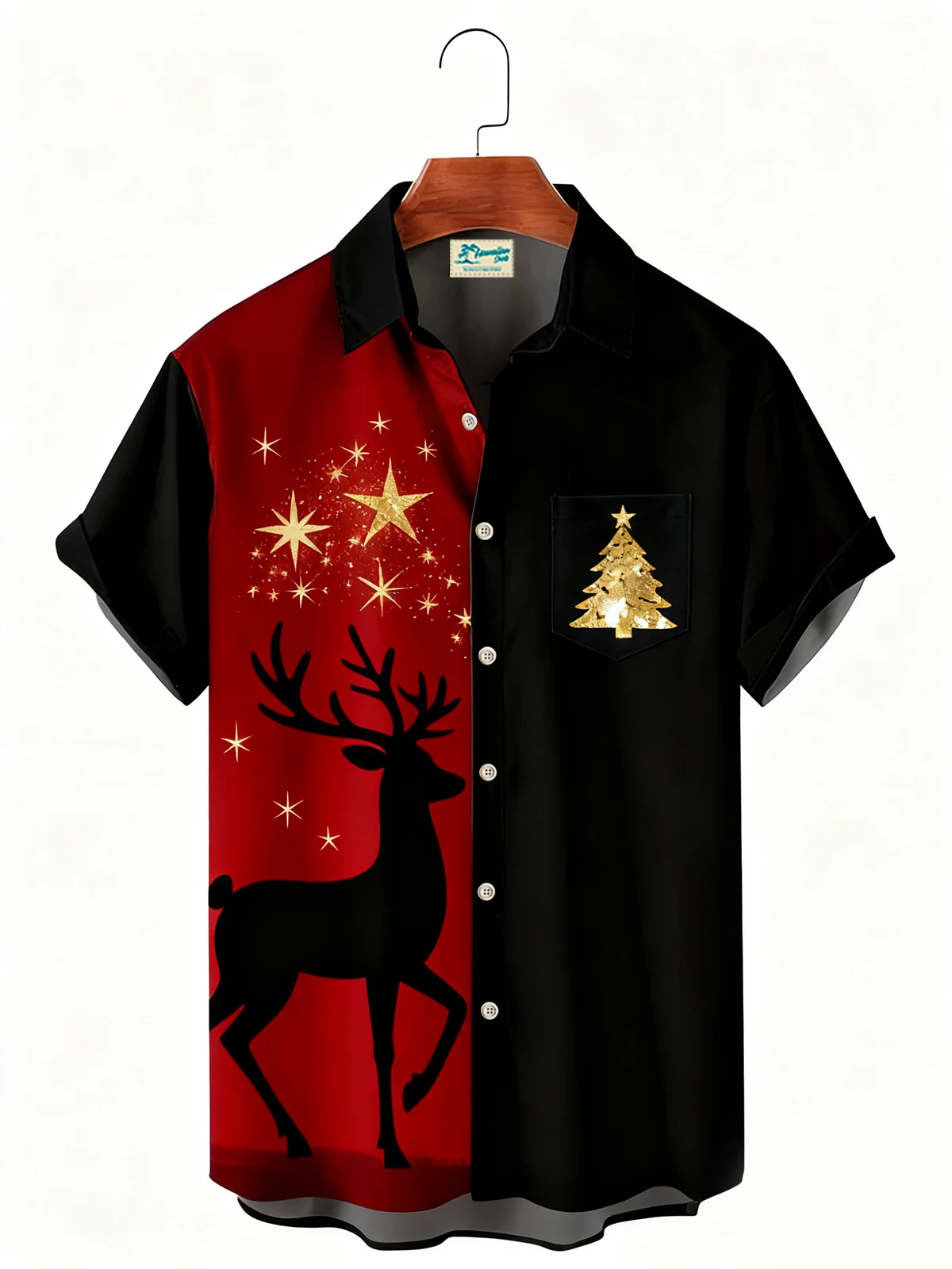 Royaura® Christmas Elk Print Casual Stylish Hawaiian Shirt Summer Shirts Pocket Short Sleeve Shirt Big Tall