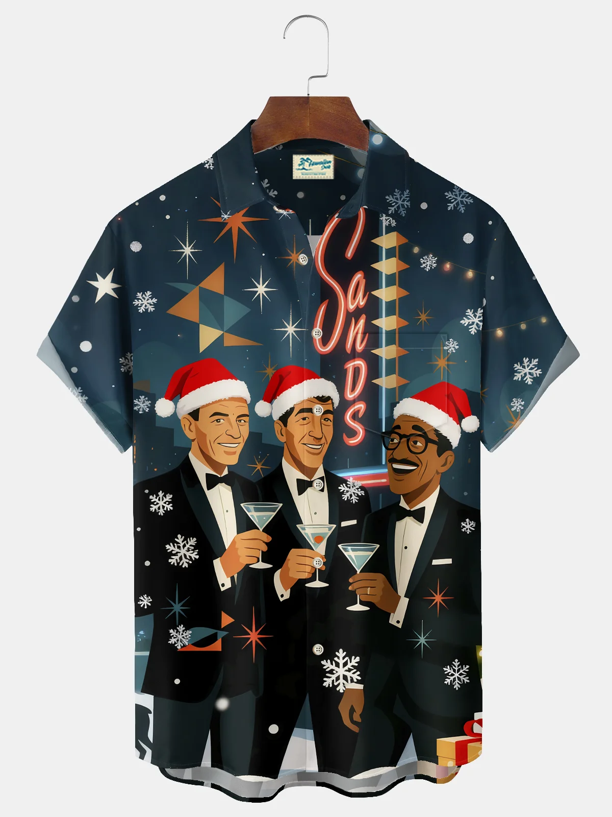 Royaura® Christmas Medieval Atomic Cartoon Print Casual Stylish Hawaiian Shirt Summer Shirts Pocket Short Sleeve Shirt Big Tall