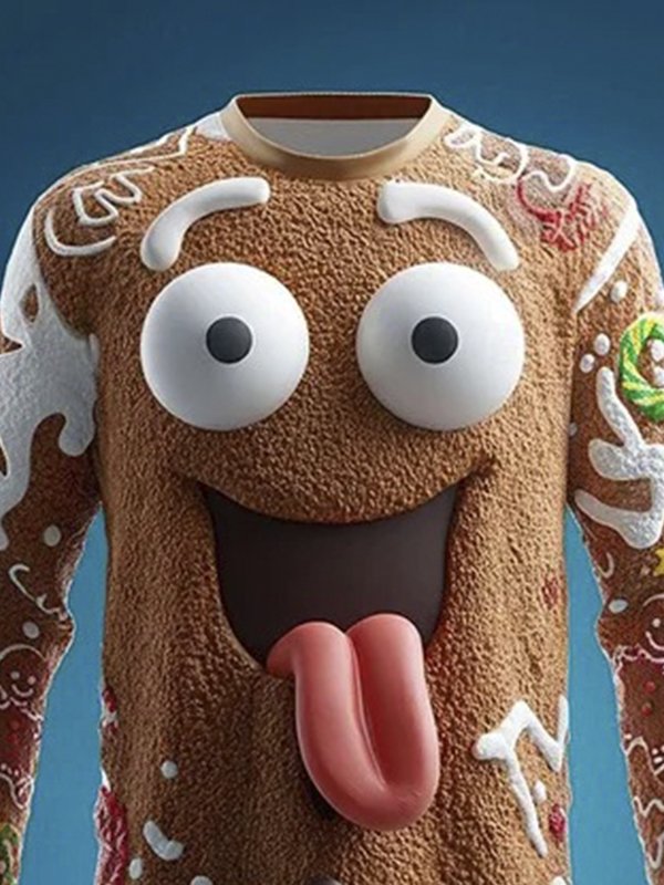 Royaura® Men's Retro Christmas Funny Cartoon Character Print Crew Neck Long Sleeve Sweatshirt Big & Tall