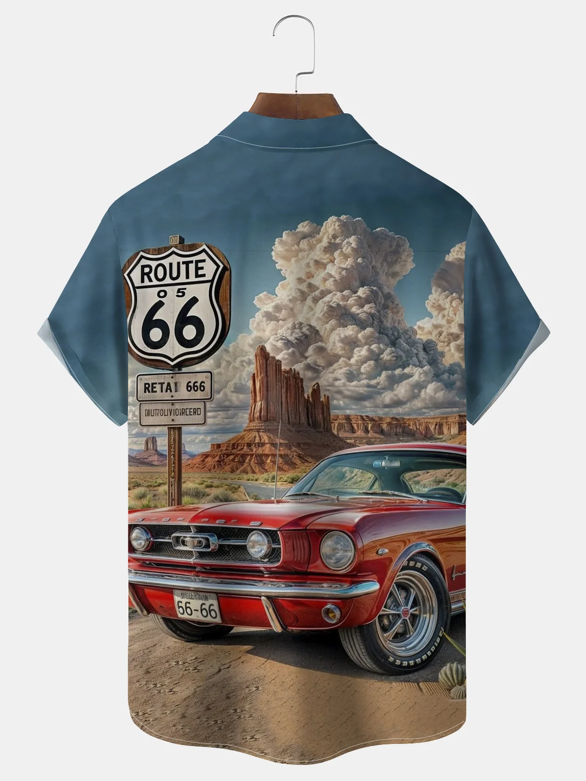 Royaura® Retro Road Car Print Men's Pocket Short Sleeve Shirt Big & Tall