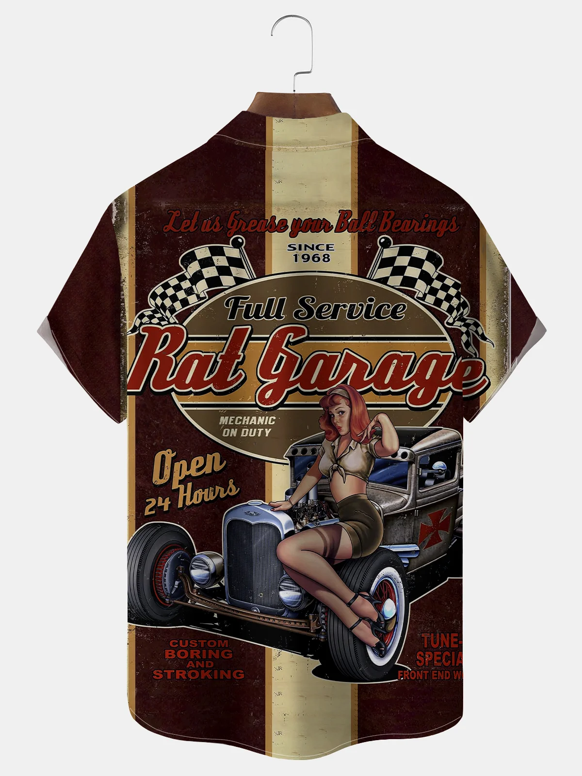 Royaura® Men's Retro Car Girl Print Pocket Short Sleeve Shirt Big & Tall