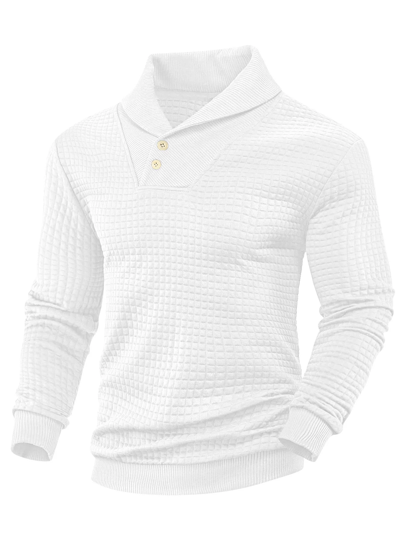 Royaura® Basic Men's Casual Fashion Lapel Button Jacquard Small Checkered Sweatshirt