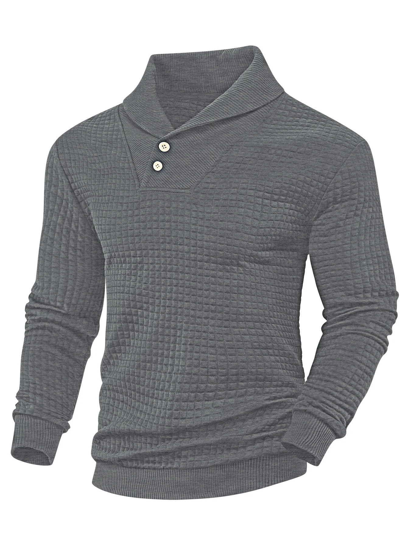 Royaura® Basic Men's Casual Fashion Lapel Button Jacquard Small Checkered Sweatshirt