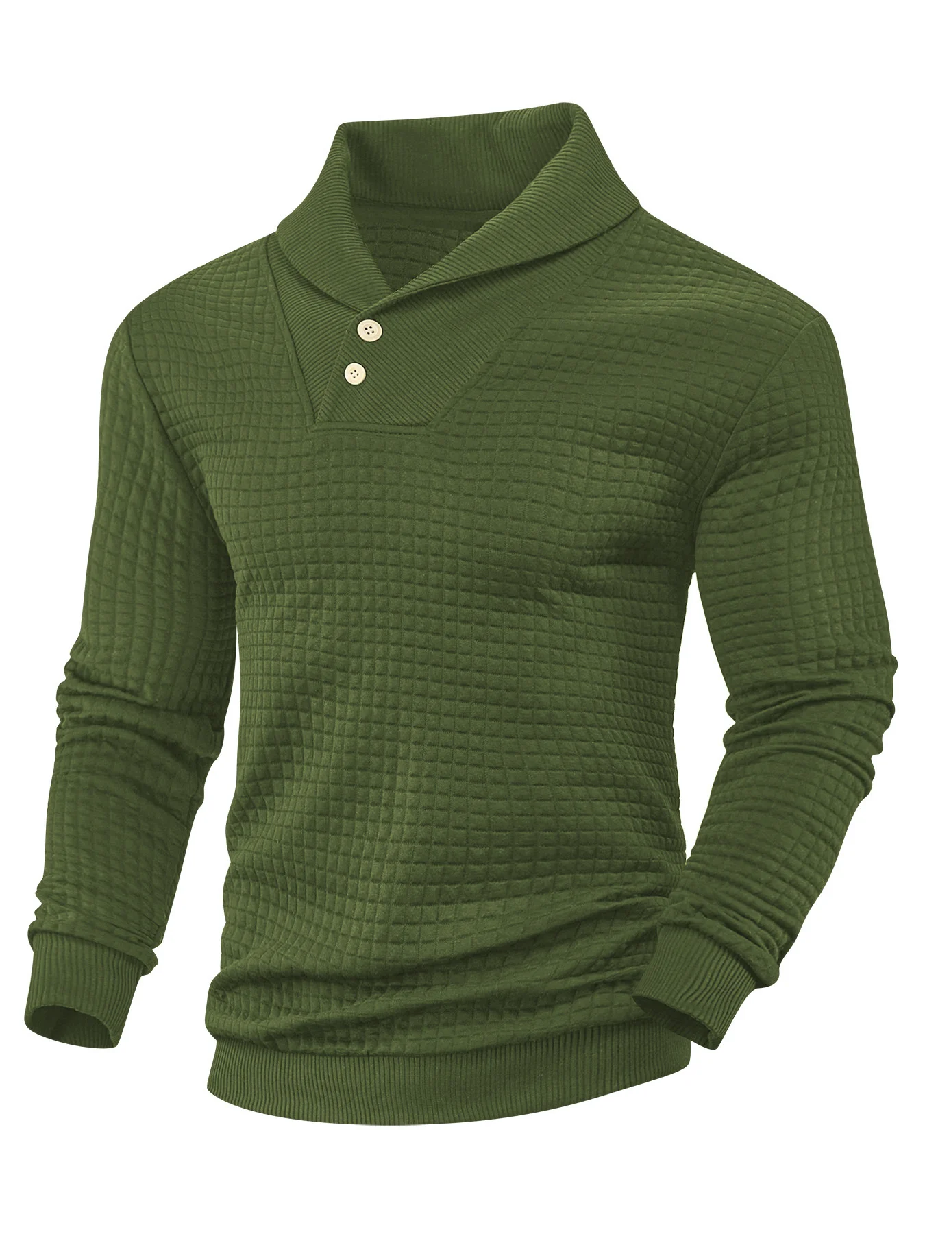 Royaura® Basic Men's Casual Fashion Lapel Button Jacquard Small Checkered Sweatshirt