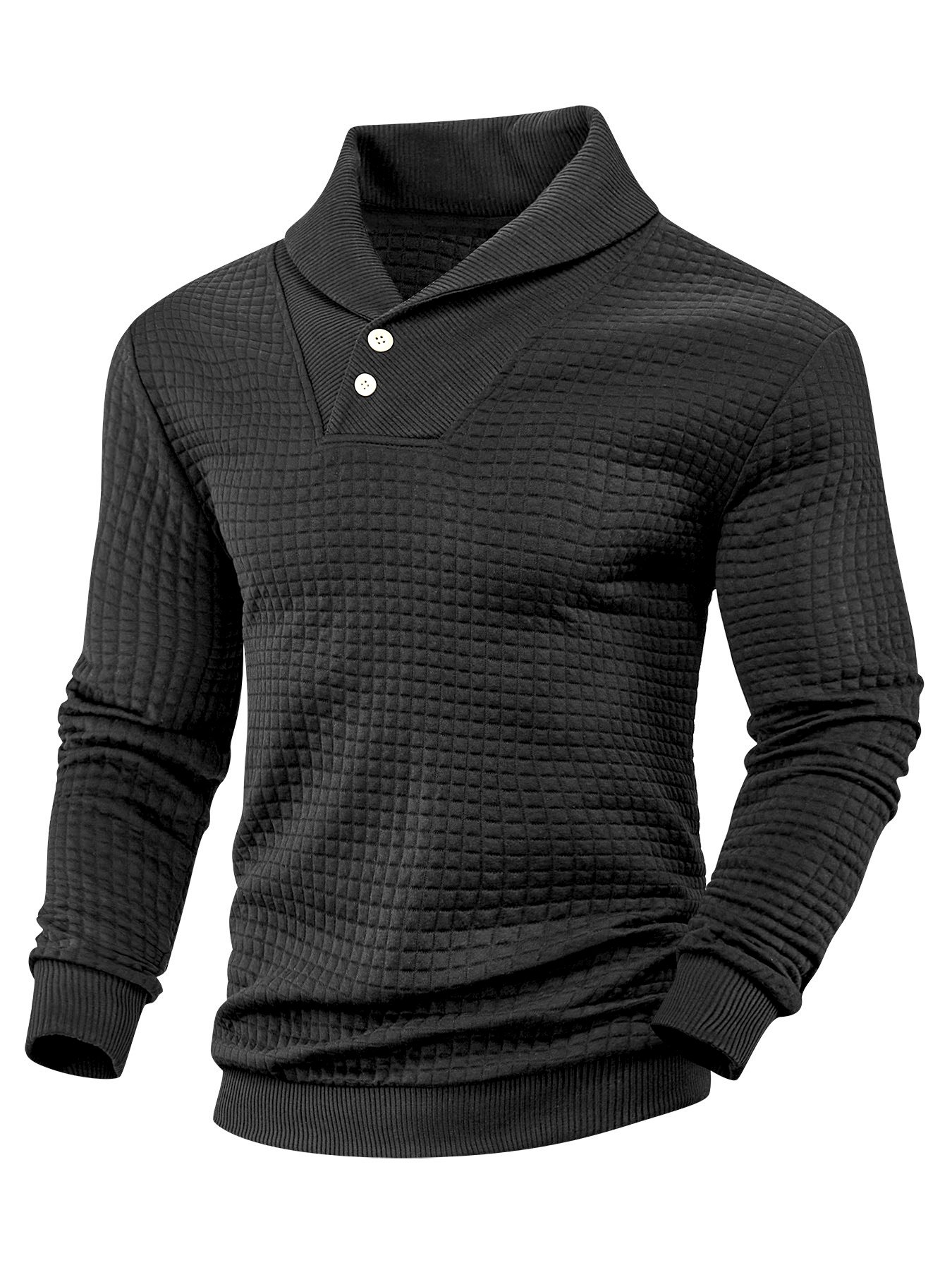 Royaura® Basic Men's Casual Fashion Lapel Button Jacquard Small Checkered Sweatshirt