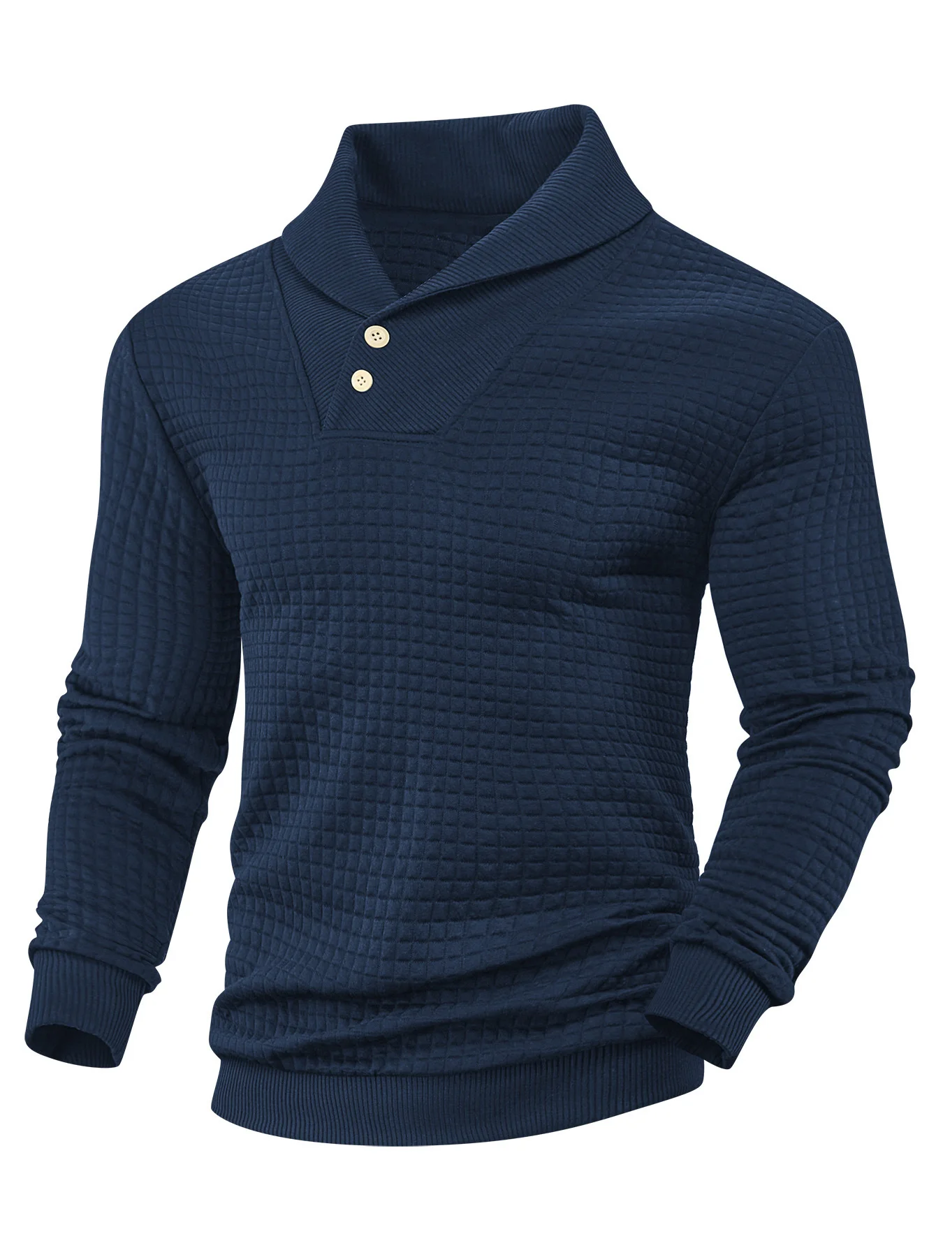 Royaura® Basic Men's Casual Fashion Lapel Button Jacquard Small Checkered Sweatshirt