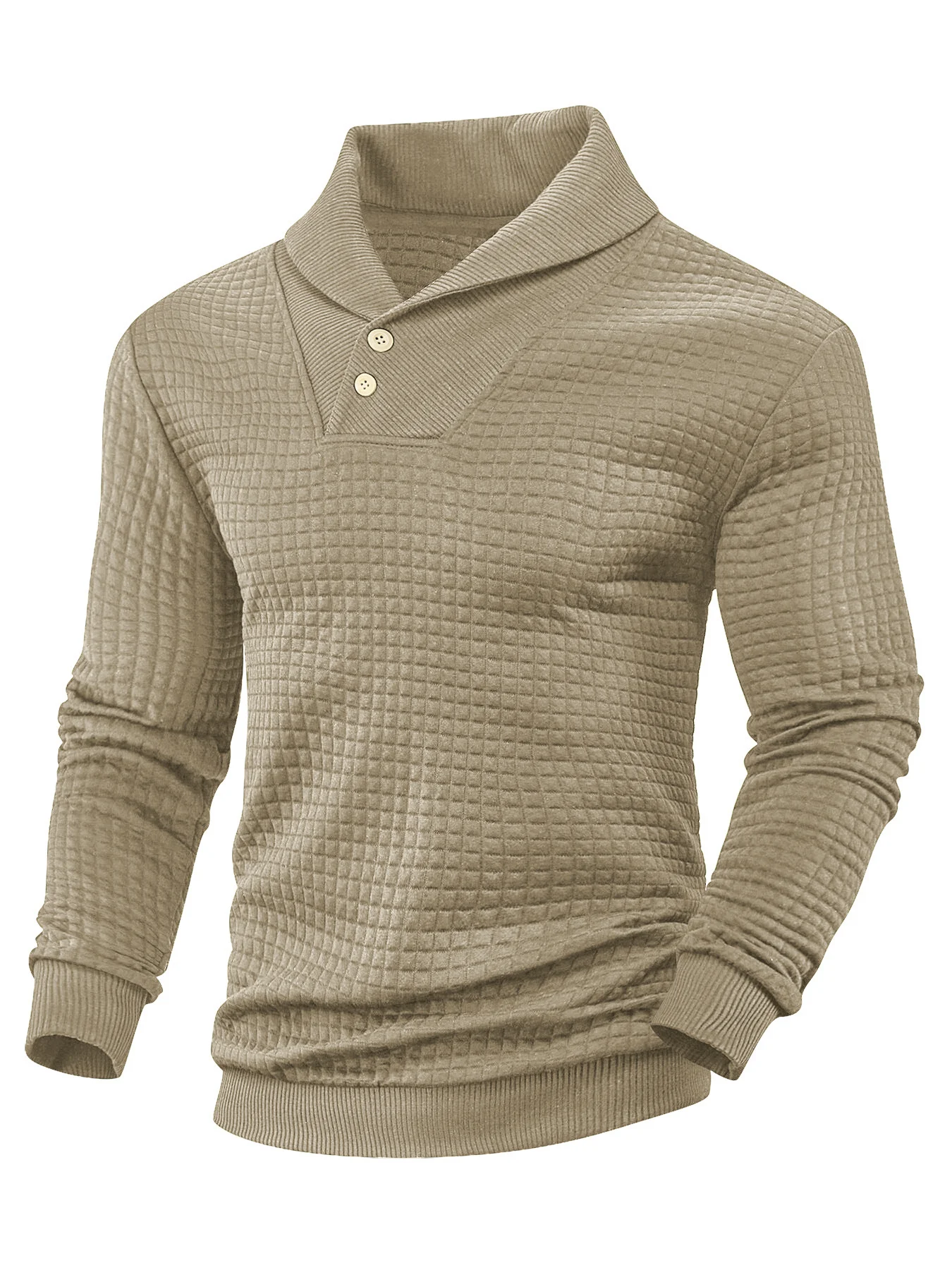 Royaura® Basic Men's Casual Fashion Lapel Button Jacquard Small Checkered Sweatshirt