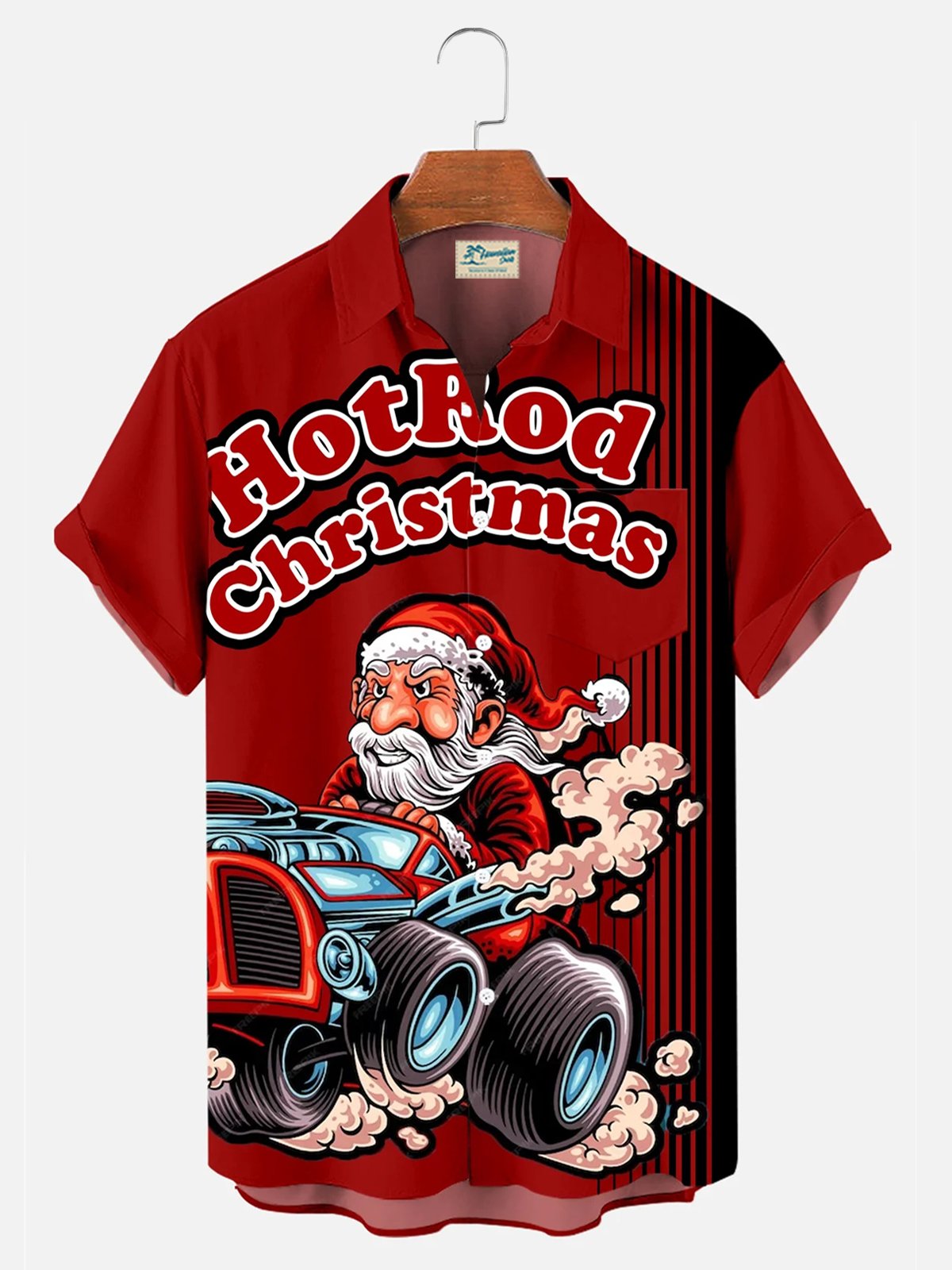 Royaura® Christmas Santa Claus Motorcycle Stripe Print Boys Button Pocket Short Sleeve Shirt Big & Tall