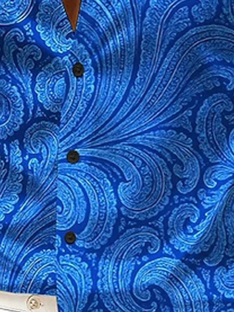 Royaura® Retro Paisley Art Print Men's Button Pocket Long Sleeve Shirt Big & Tall