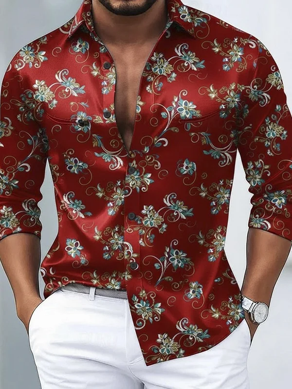 Royaura® Men's Vintage Gradient Print Button Pocket Long Sleeve Shirt Big & Tall