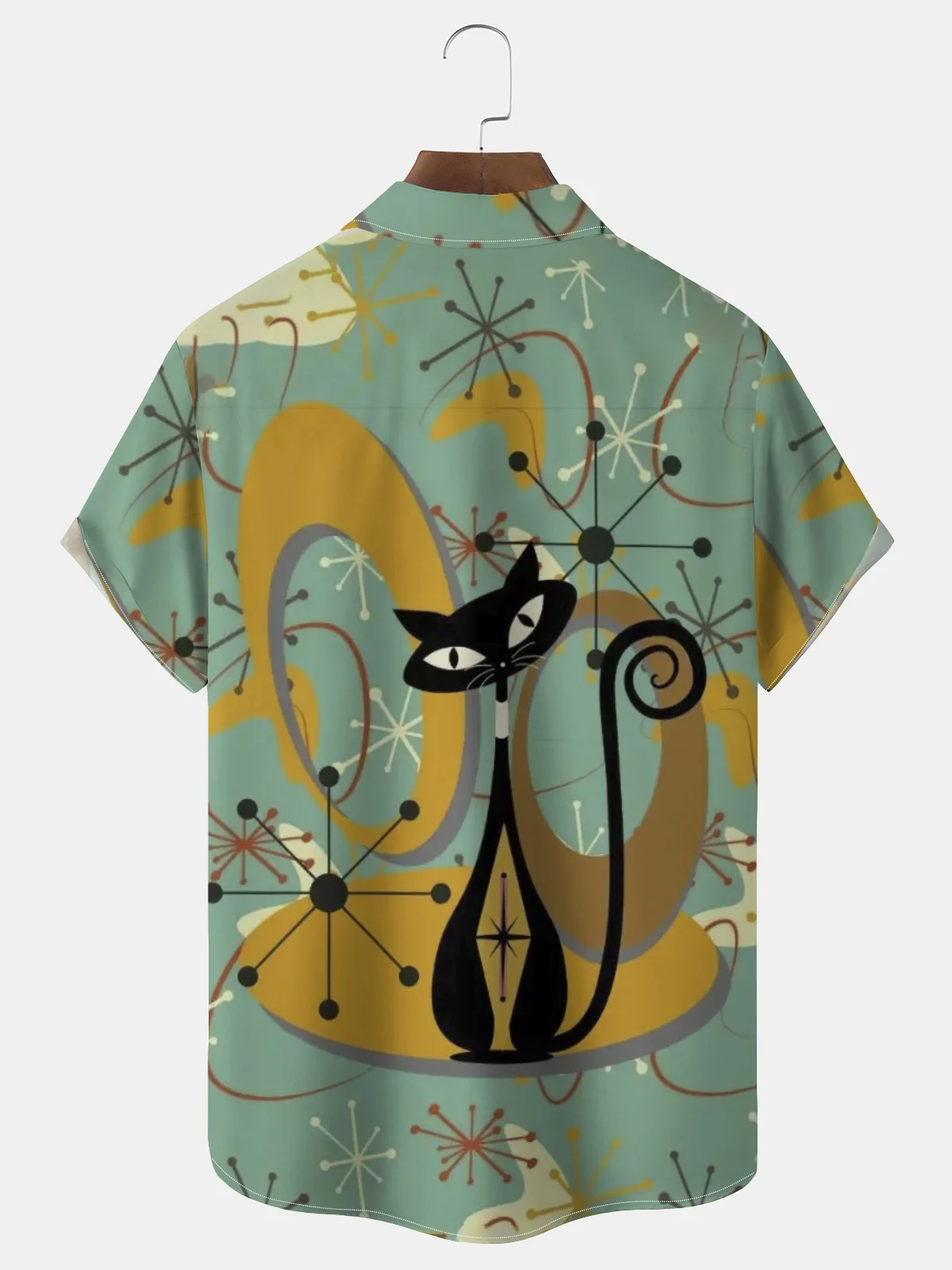 Royaura® Men's Retro Medieval Geometric Cat Print Button Pocket Short Sleeve Shirt Big & Tall