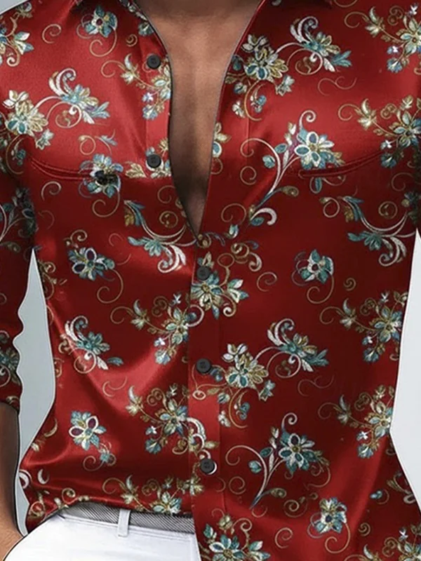 Royaura® Men's Vintage Gradient Print Button Pocket Long Sleeve Shirt Big & Tall