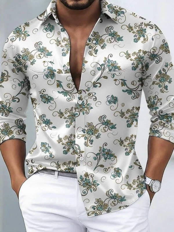 Royaura® Men's Vintage Gradient Print Button Pocket Long Sleeve Shirt Big & Tall