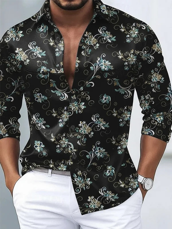 Royaura® Men's Vintage Gradient Print Button Pocket Long Sleeve Shirt Big & Tall
