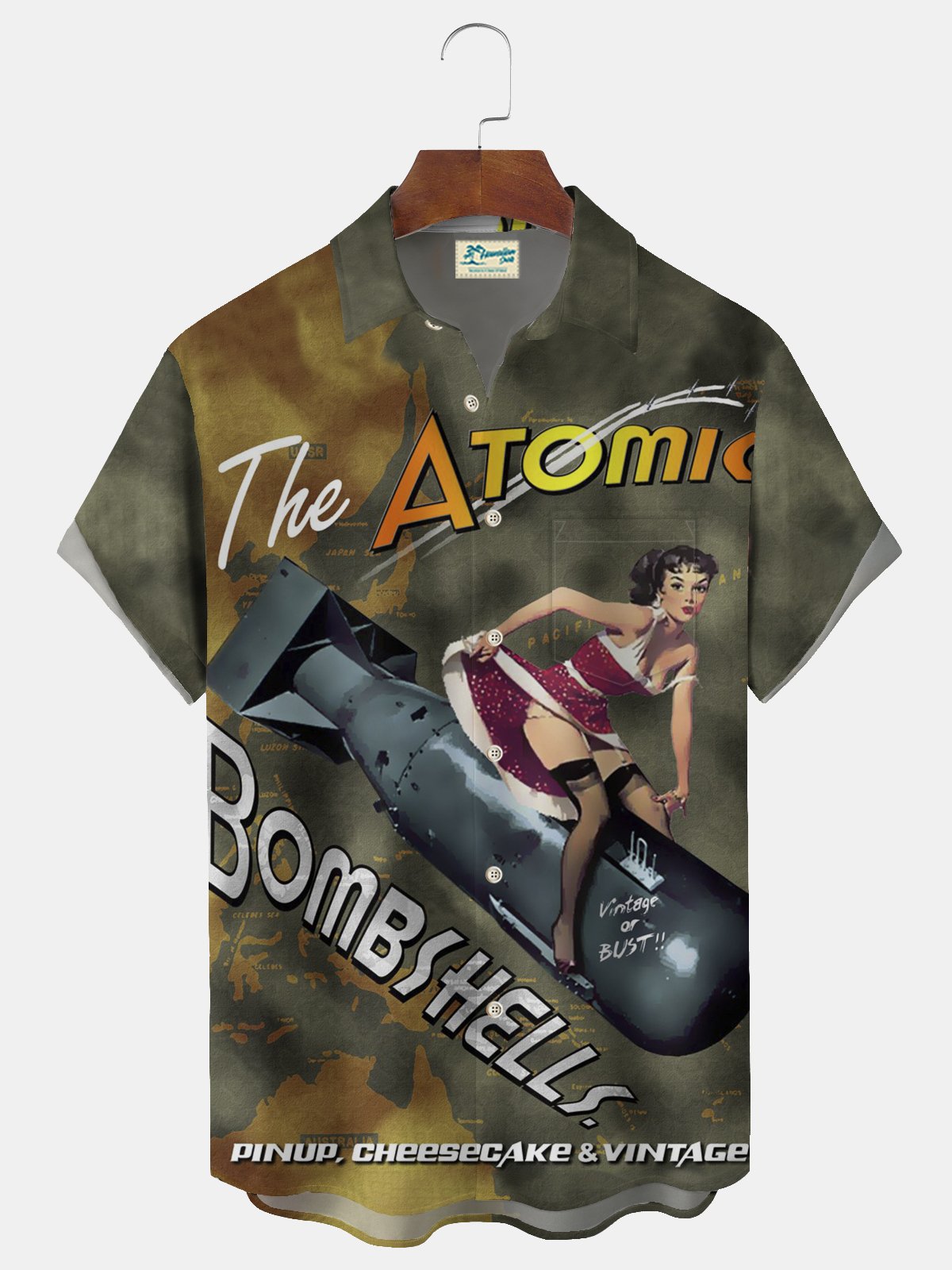 Royaura® Men's Vintage Pin-Up Girl Print Button Pocket Short Sleeve Shirt Big & Tall