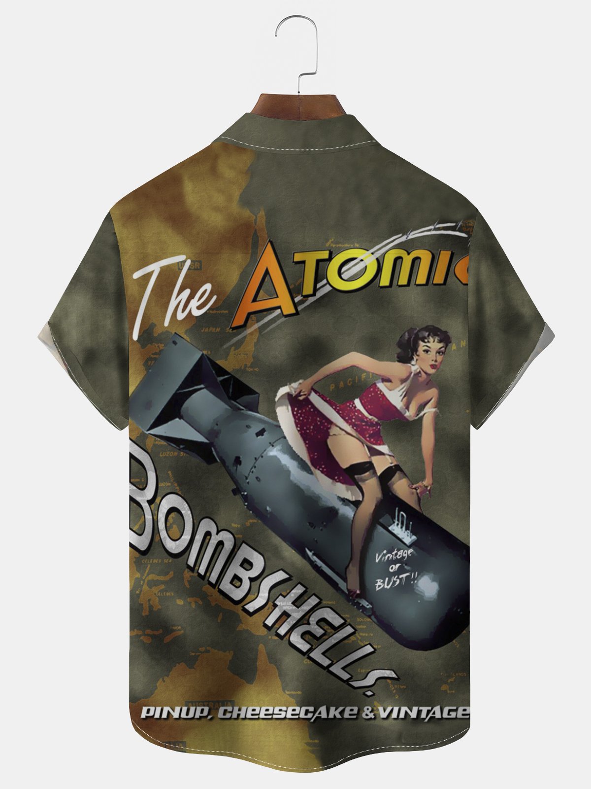 Royaura® Men's Vintage Pin-Up Girl Print Button Pocket Short Sleeve Shirt Big & Tall