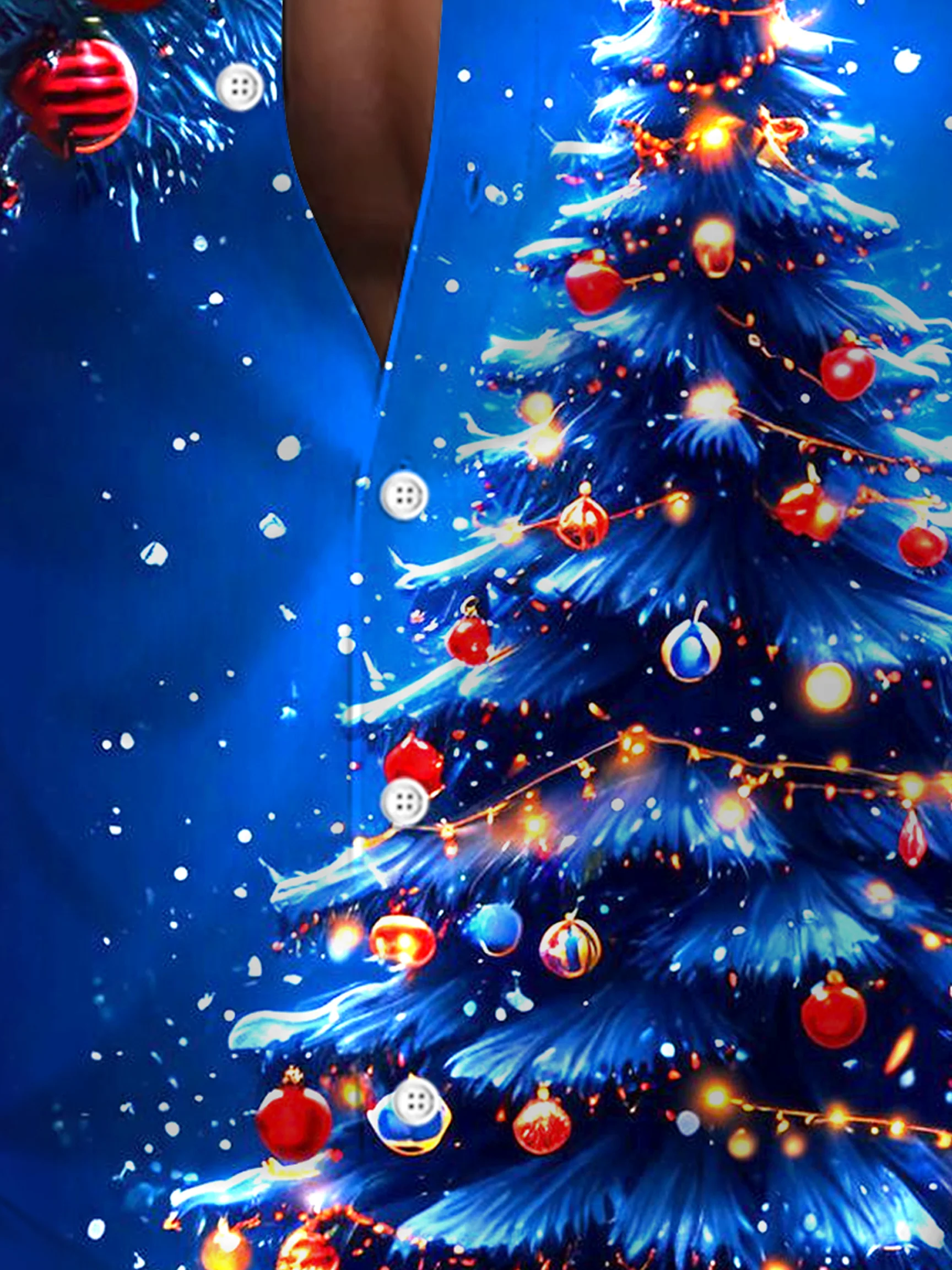 Royaura® Christmas Tree Print Men's Button Pocket Long Sleeve Shirt Big & Tall