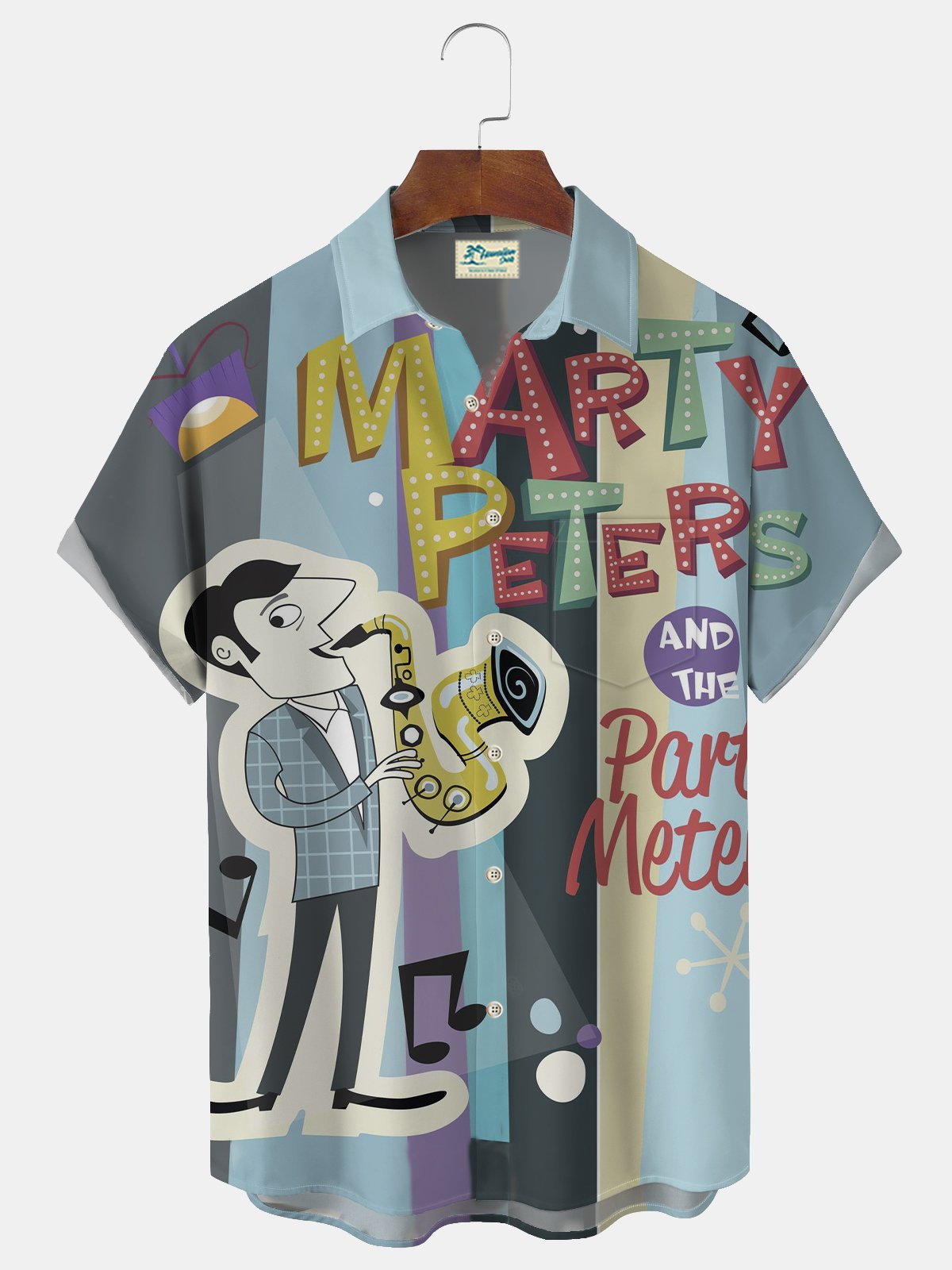 Royaura® Men's Vintage Marty Peters Music Print Button Pocket Short Sleeve Shirt Big & Tall