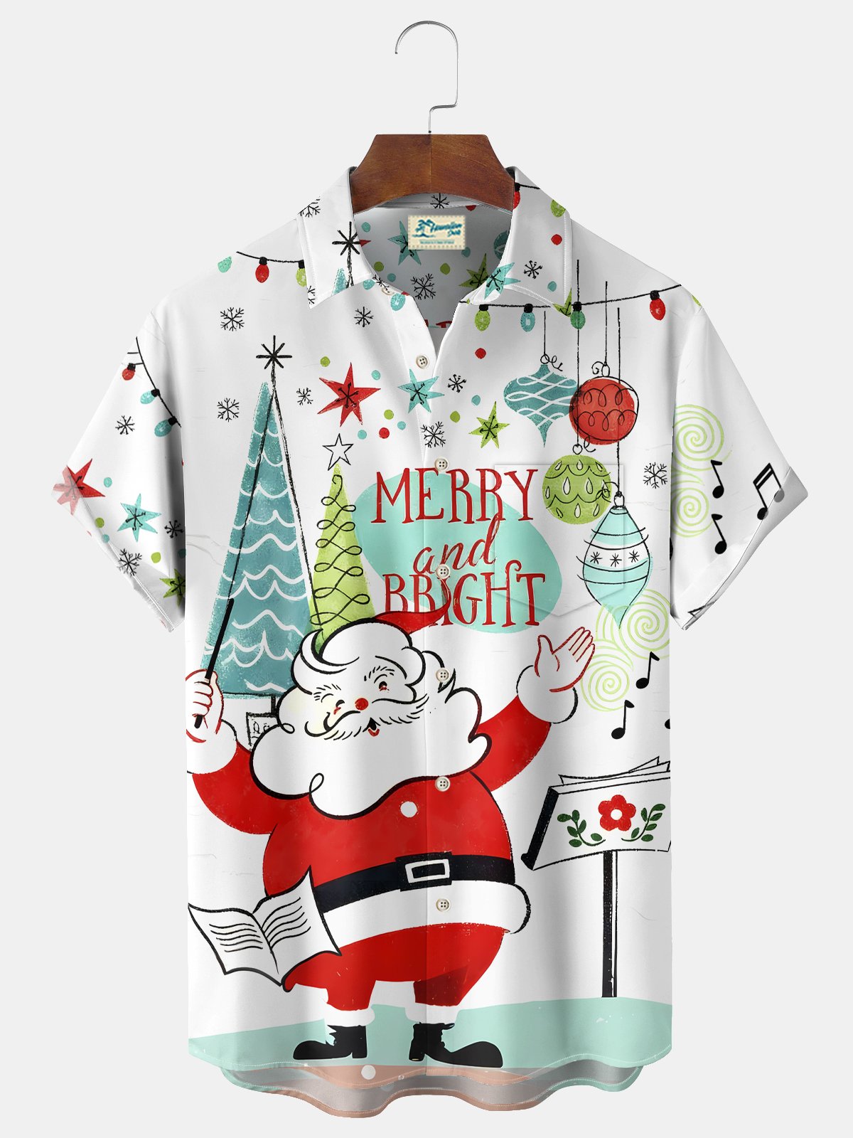Royaura® Christmas Medieval Atomic Christmas Cartoon Print Casual Stylish Hawaiian Shirt Summer Shirts Pocket Short Sleeve Shirt Big Tall