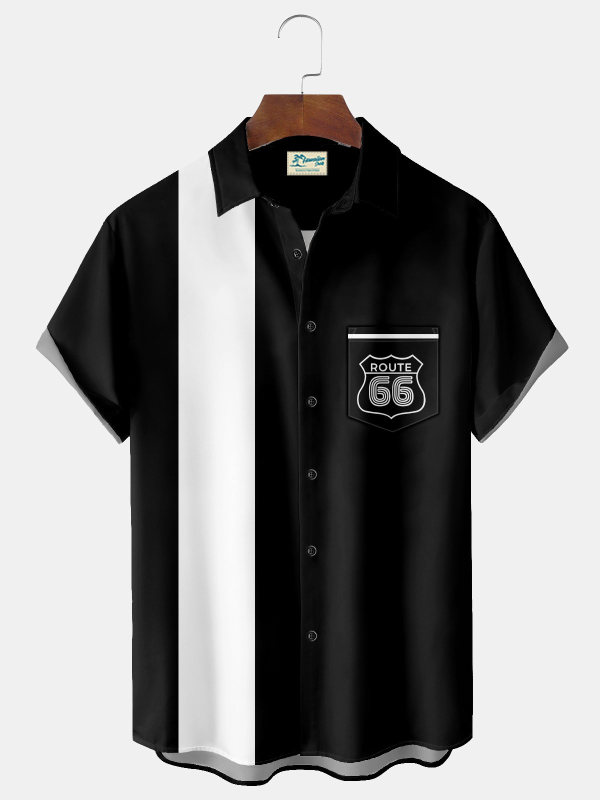 Royaura® Vintage Bowling Route 66 Print Men's Casual Stylish Button Pocket Short Sleeve Shirt Big Tall