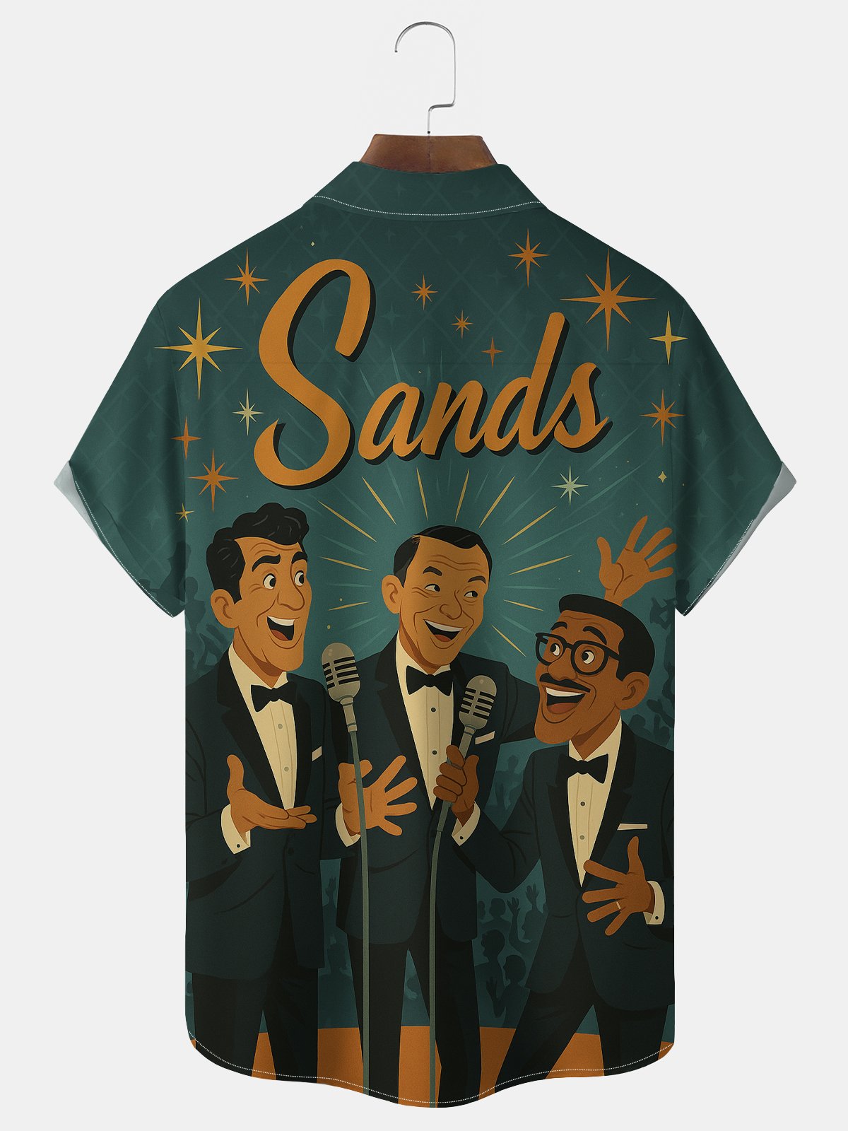 Royaura® Vintage Las Vegas Rat Pack Print Button Pocket Short Sleeve Shirt Big & Tall