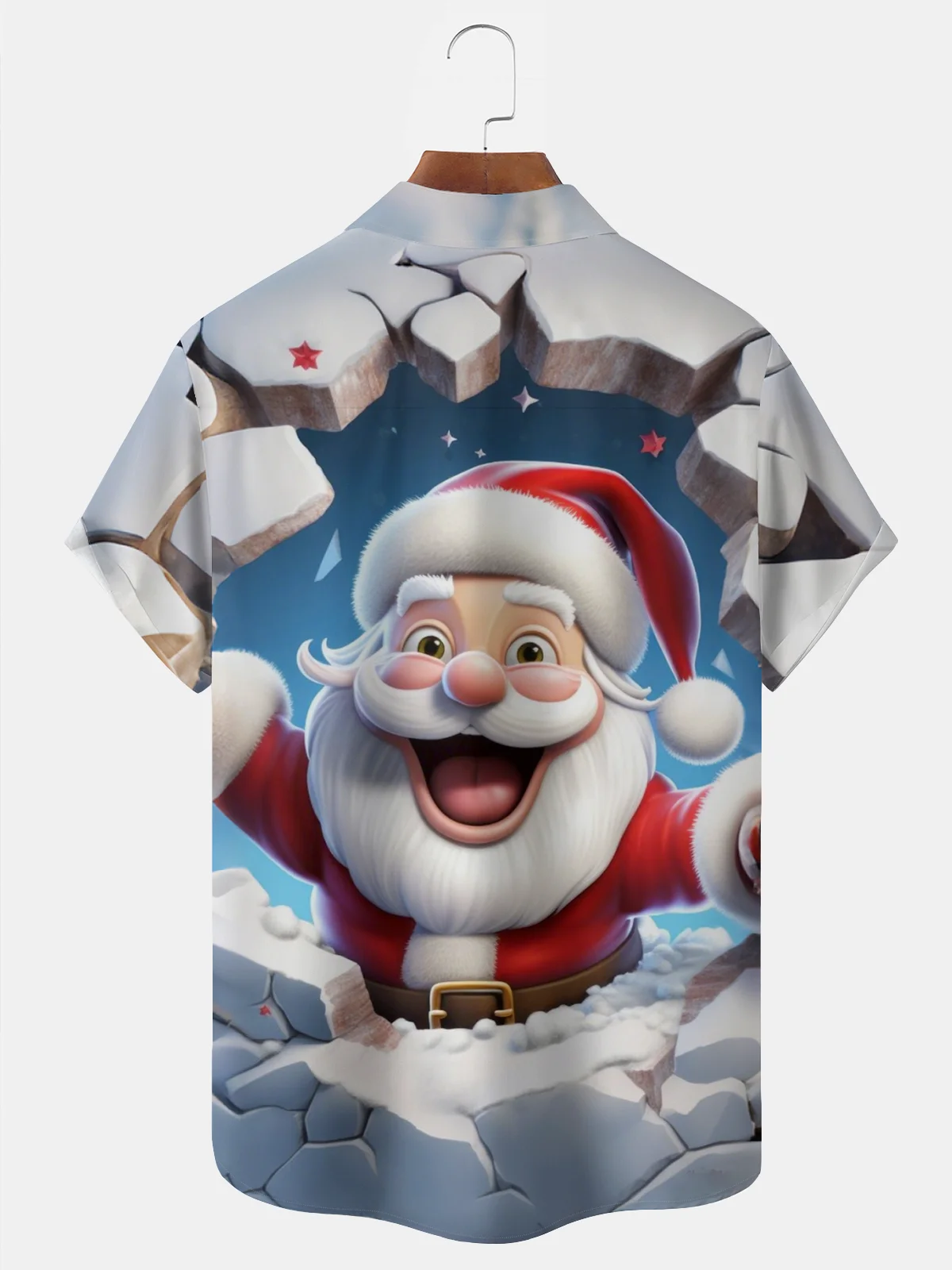 Royaura® Holiday Christmas Santa Art Print Men's Button Pocket Short Sleeve Shirt Big & Tall