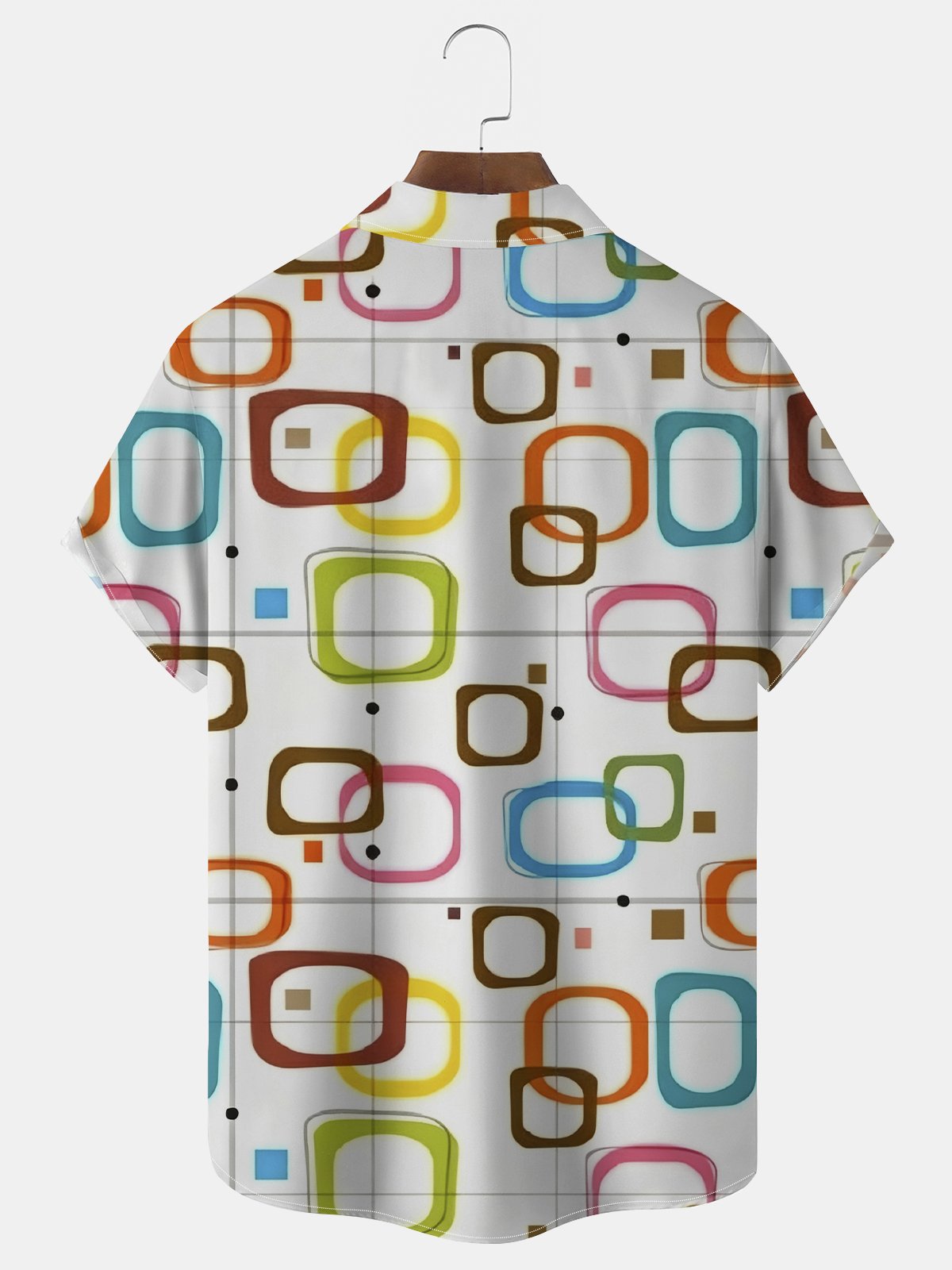 Royaura® Men's Retro Geometric Print Button Pocket Short Sleeve Shirt Big & Tall