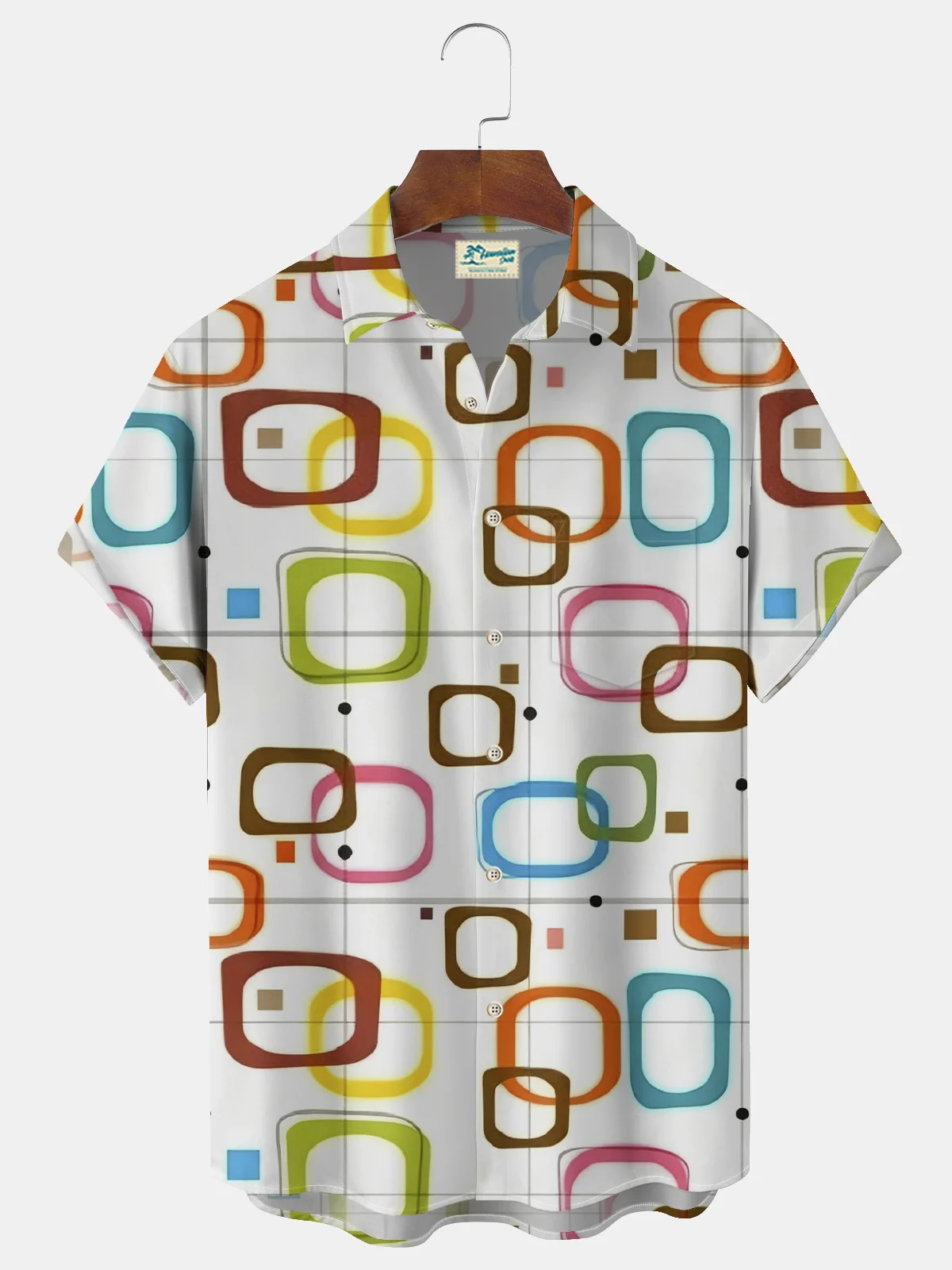 Royaura® Men's Retro Geometric Print Button Pocket Short Sleeve Shirt Big & Tall
