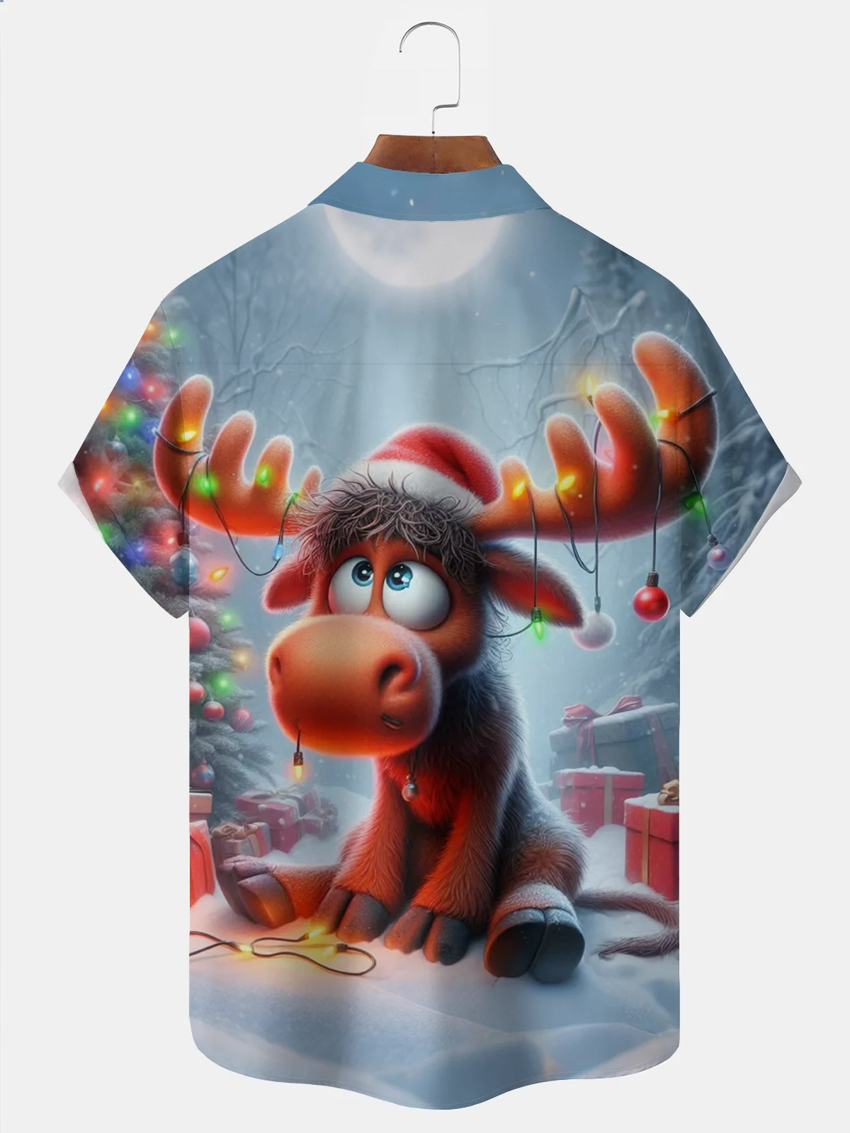 Royaura® Holiday Christmas Reindeer Art Print Men's Button Pocket Short Sleeve Shirt Big & Tall