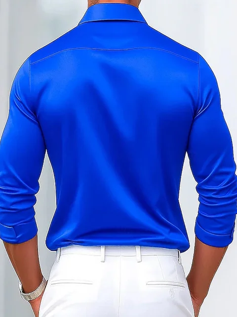 Royaura® Basic Satin Satin Silk Printed Men's Button Pocket Long Sleeve Shirt Big & Tall