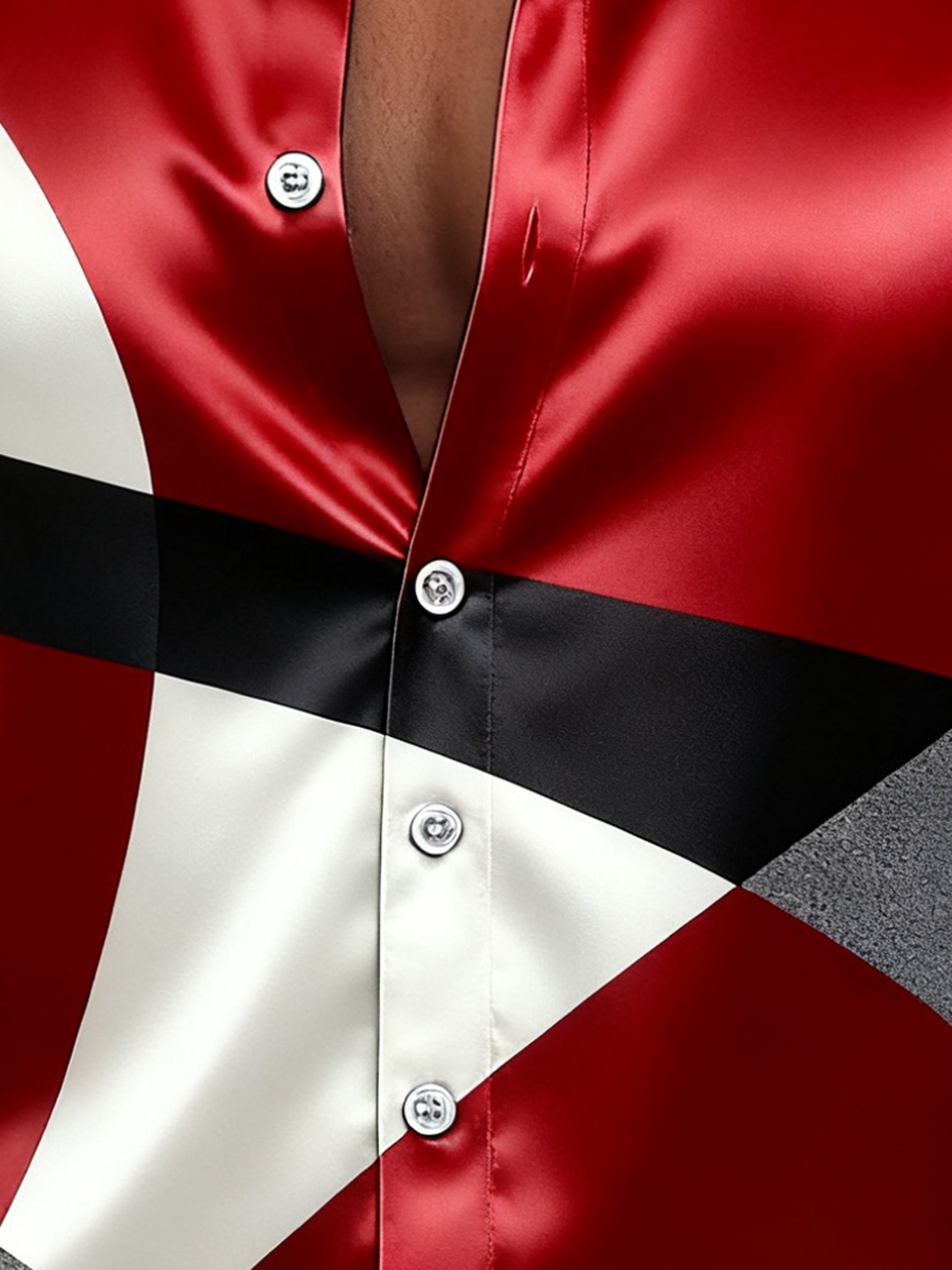 Royaura® Retro Geometric Satin Glossy Print Men's Button Pocket Long Sleeve Shirt Big & Tall