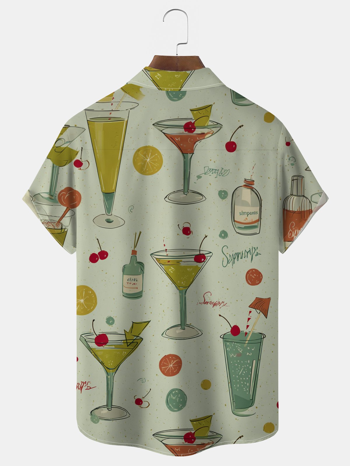 Royaura® Men's Vintage Cocktail Print Button Pocket Short Sleeve Shirt Big & Tall