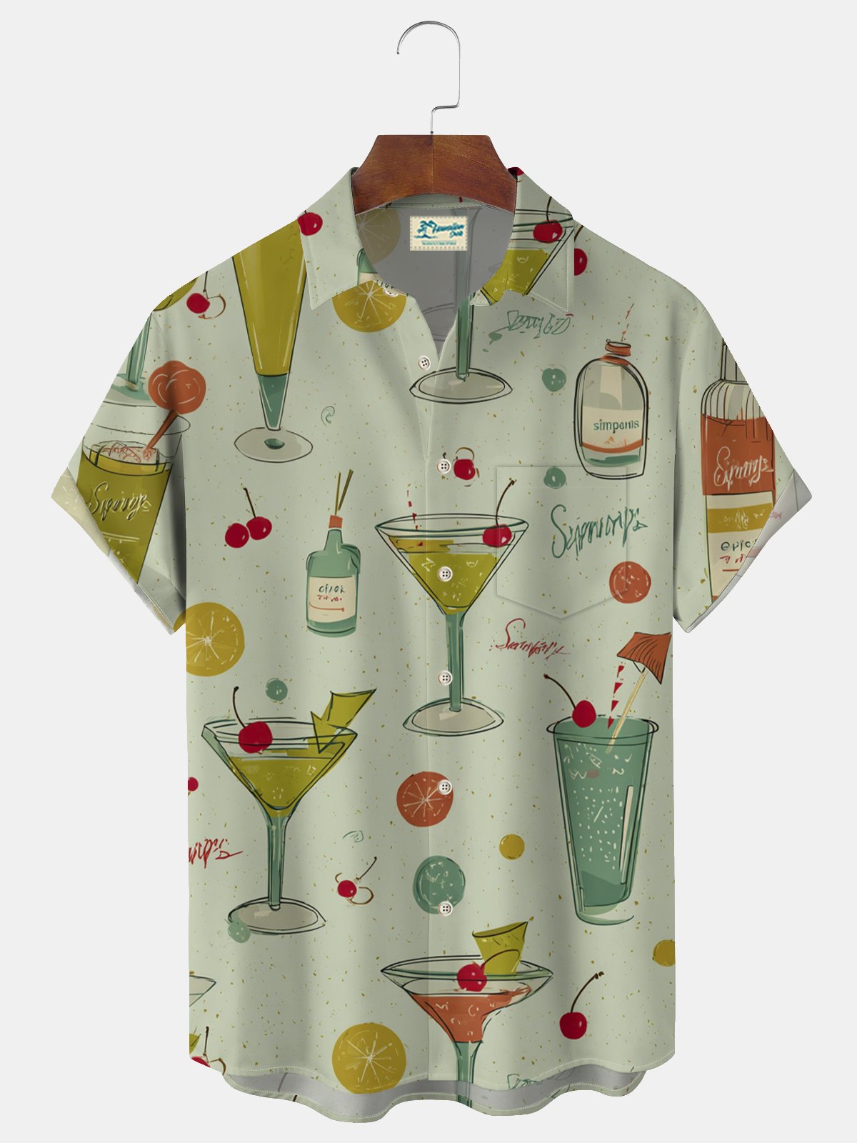Royaura® Men's Vintage Cocktail Print Button Pocket Short Sleeve Shirt Big & Tall