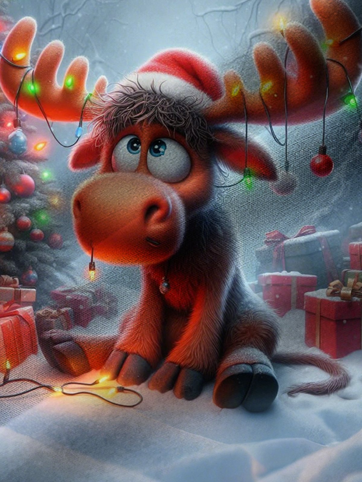 Royaura® Holiday Christmas Reindeer Art Print Men's Button Pocket Short Sleeve Shirt Big & Tall