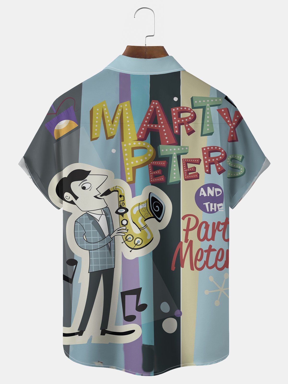 Royaura® Men's Vintage Marty Peters Music Print Button Pocket Short Sleeve Shirt Big & Tall