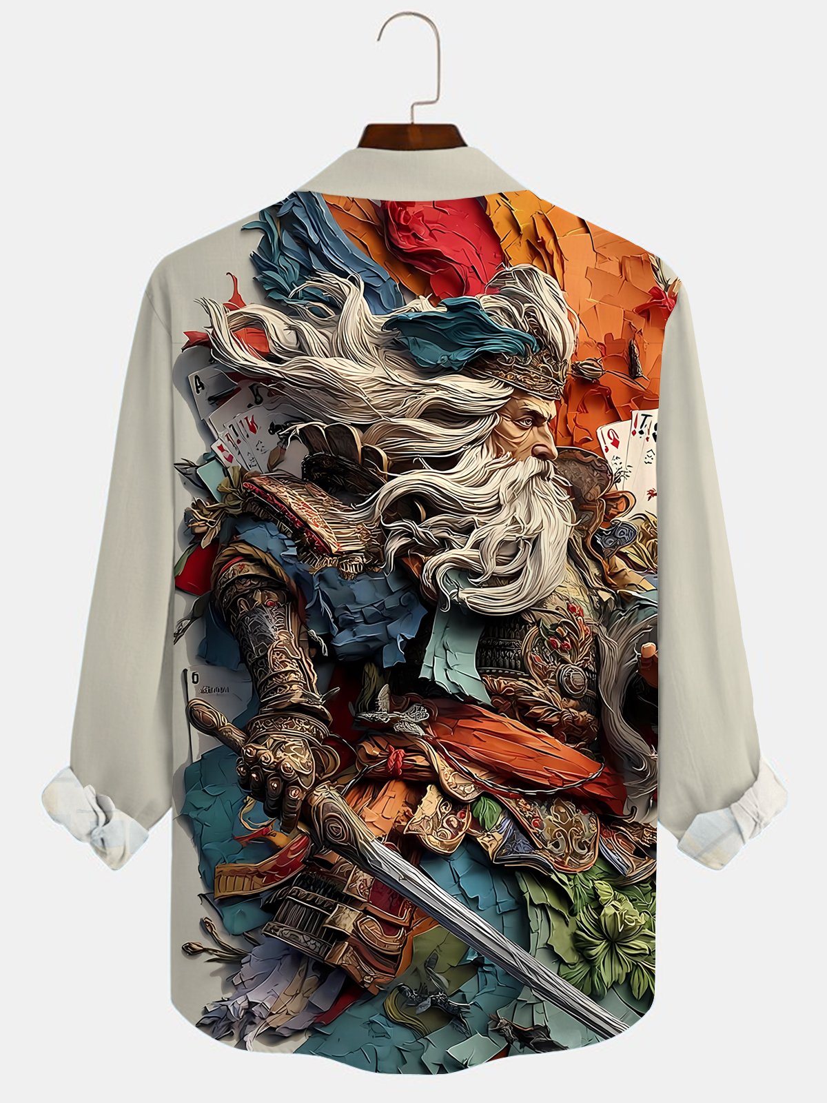 Royaura® Vintage Cartoon Print Men's Casual Stylish Button Bagless Long Sleeve Shirt Big Tall