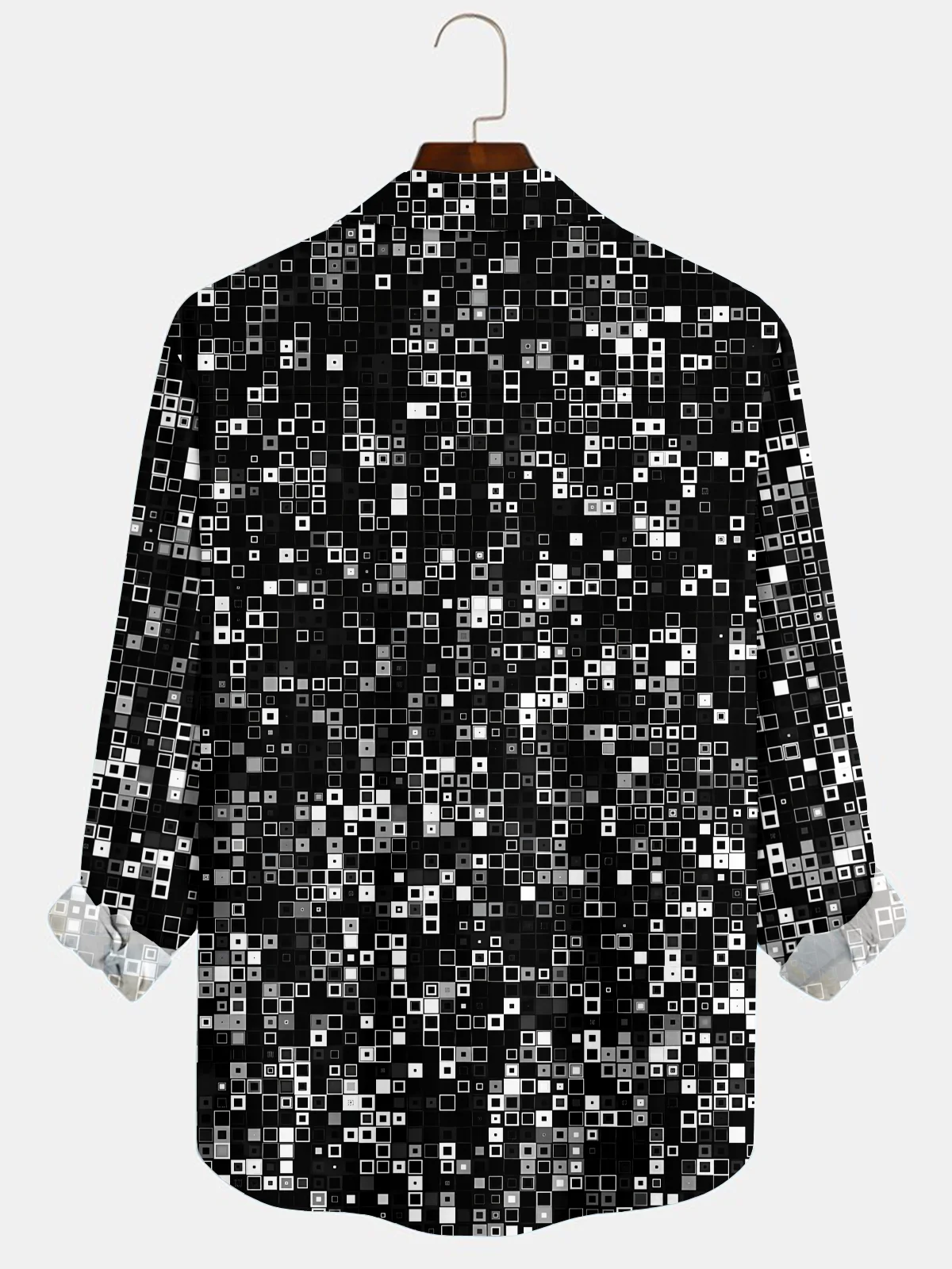 Royaura® Vintage Geometry Print Fashion Men's Button Bagless Silk Like Satin Long Sleeve Shirt Big Tall