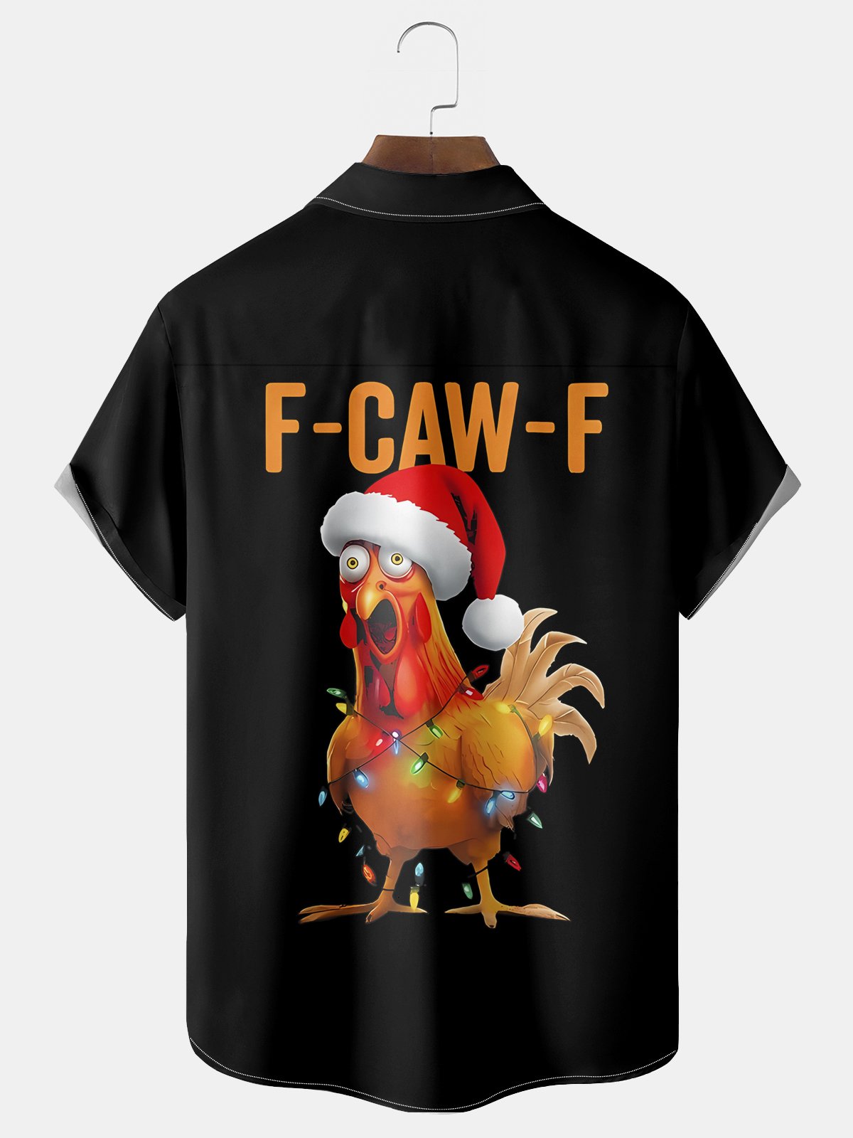 Royaura® Christmas Screaming Chicken Cartoon Print Casual Stylish Hawaiian Shirt Summer Shirts Pocket Short Sleeve Shirt Big Tall