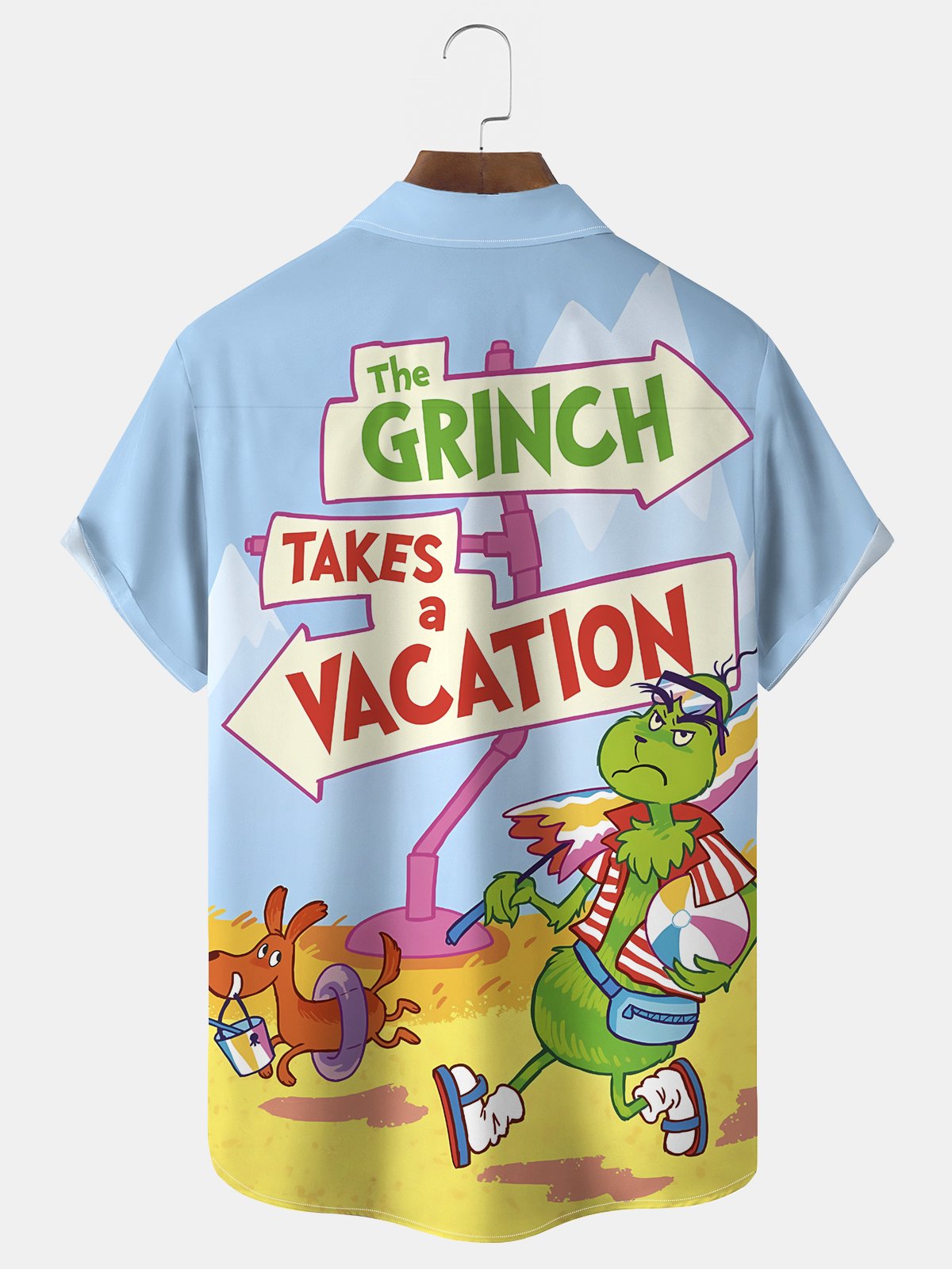 Royaura® Christmas Green Monster Cartoon Print Casual Stylish Hawaiian Shirt Summer Shirts Pocket Short Sleeve Shirt Big Tall