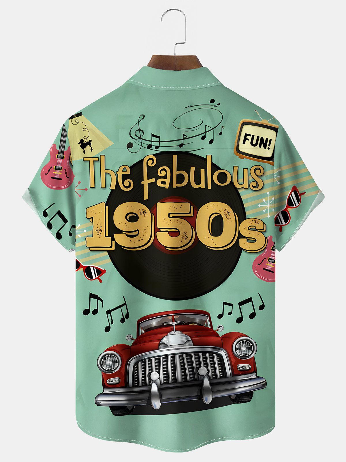 Royaura® Vintage1950s Medieval Atomic Cartoon Print Men's Casual Stylish Button Pocket Short Sleeve Shirt Big Tall