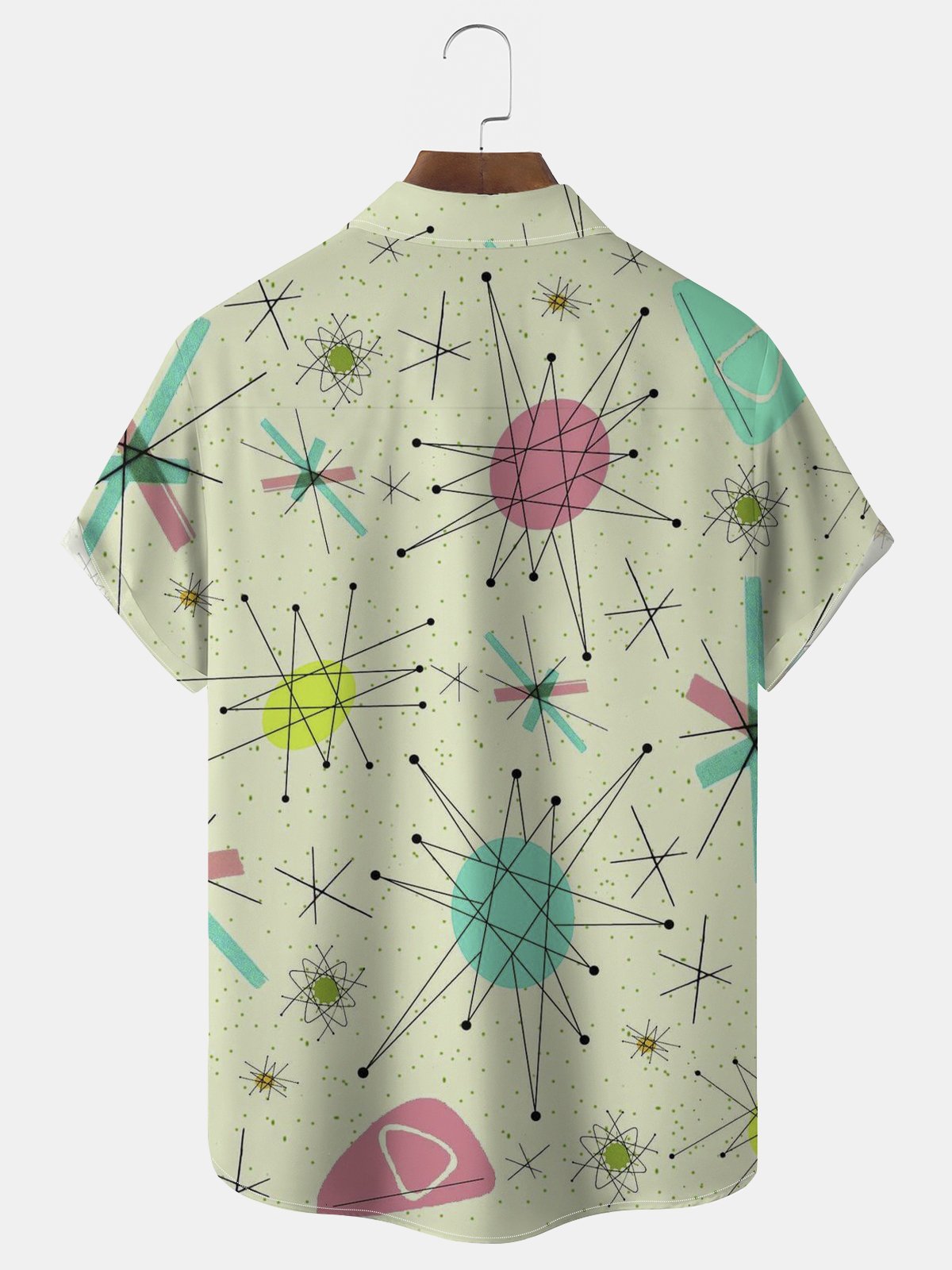 Royaura® Men's Retro Atomic Geometric Stripe Print Button Pocket Short Sleeve Shirt Big & Tall