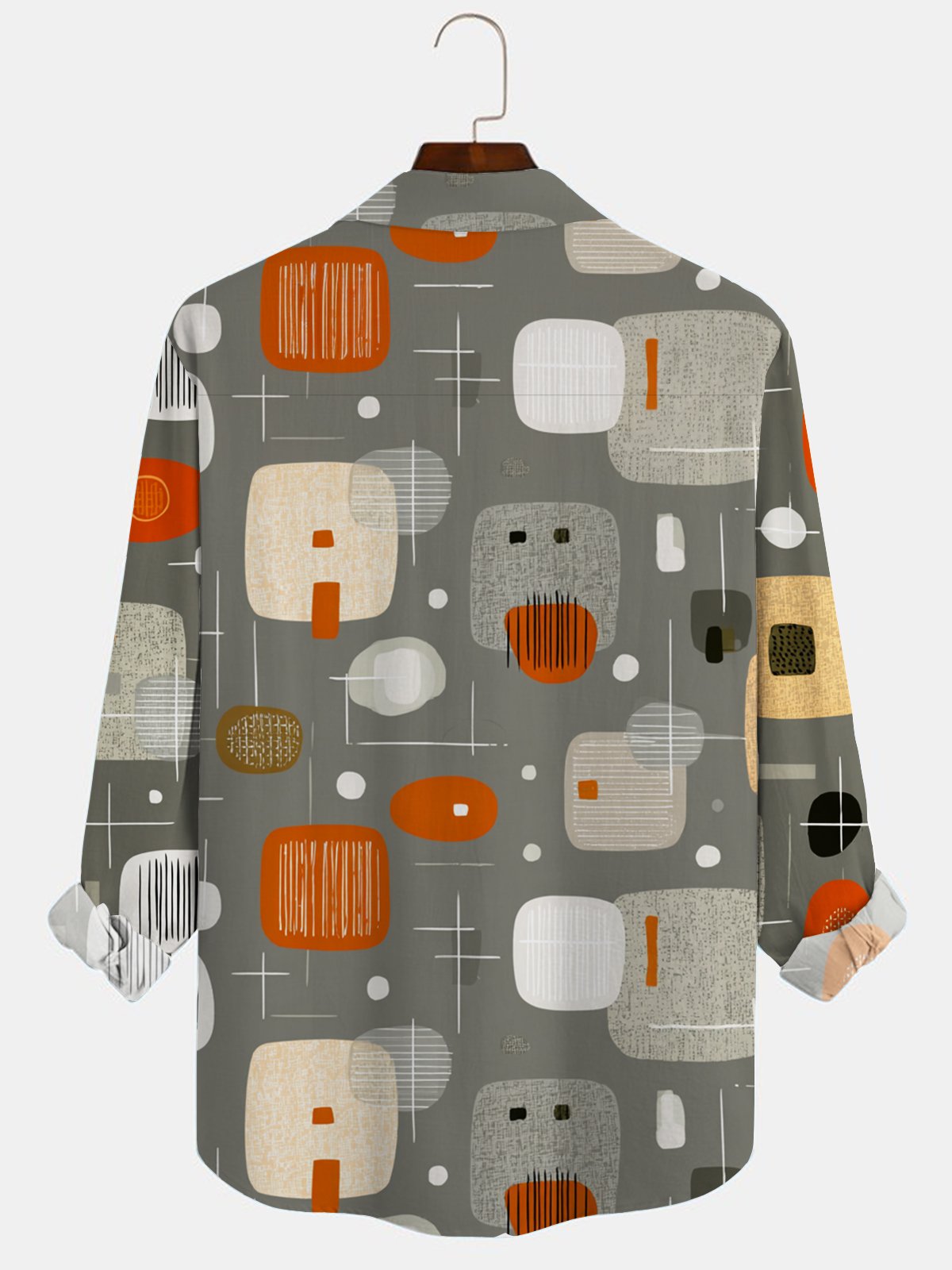 Royaura® Men's Retro Geometric Stripe Print Lapel Button-Down Long Sleeve Shirt Big & Tall