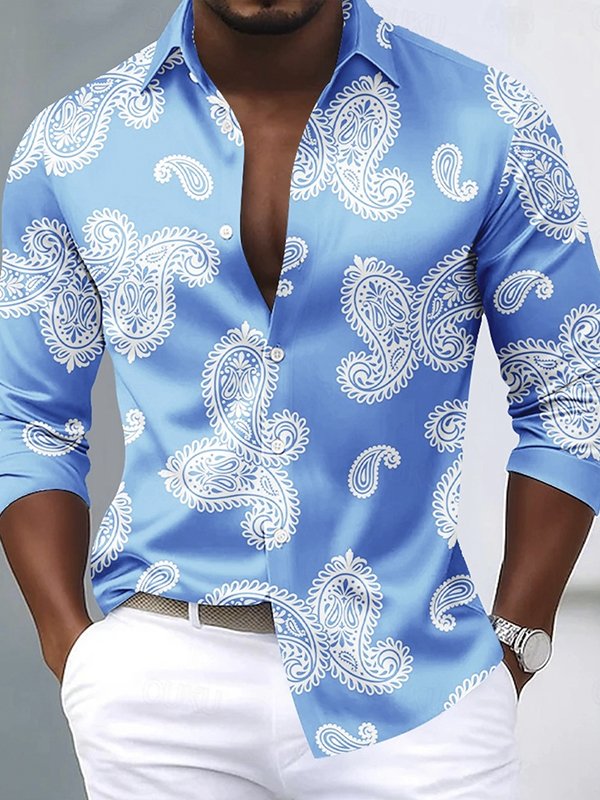 Royaura® Men's Vintage Paisley Print Twist-Down Long Sleeve Shirt Big & Tall