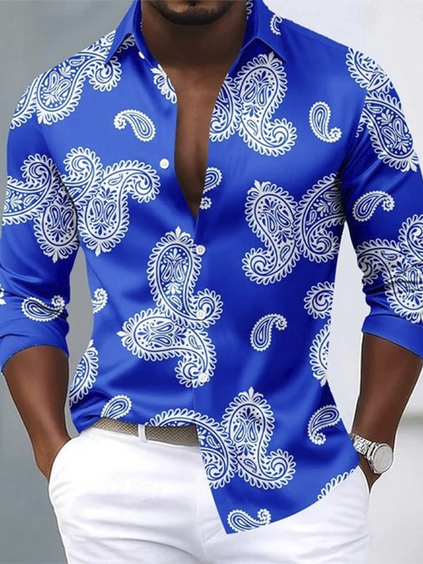 Royaura® Men's Vintage Paisley Print Twist-Down Long Sleeve Shirt Big & Tall