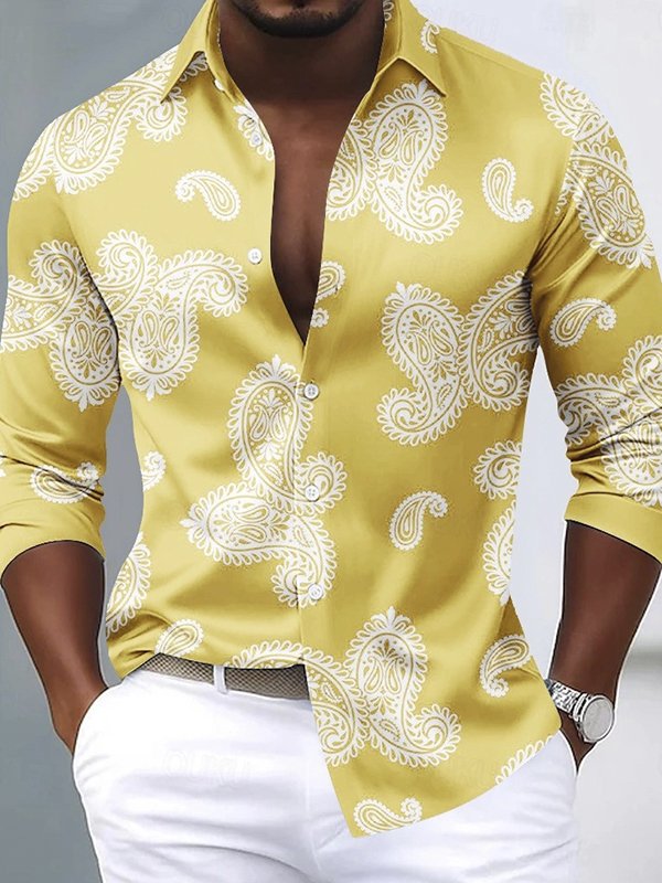 Royaura® Men's Vintage Paisley Print Twist-Down Long Sleeve Shirt Big & Tall
