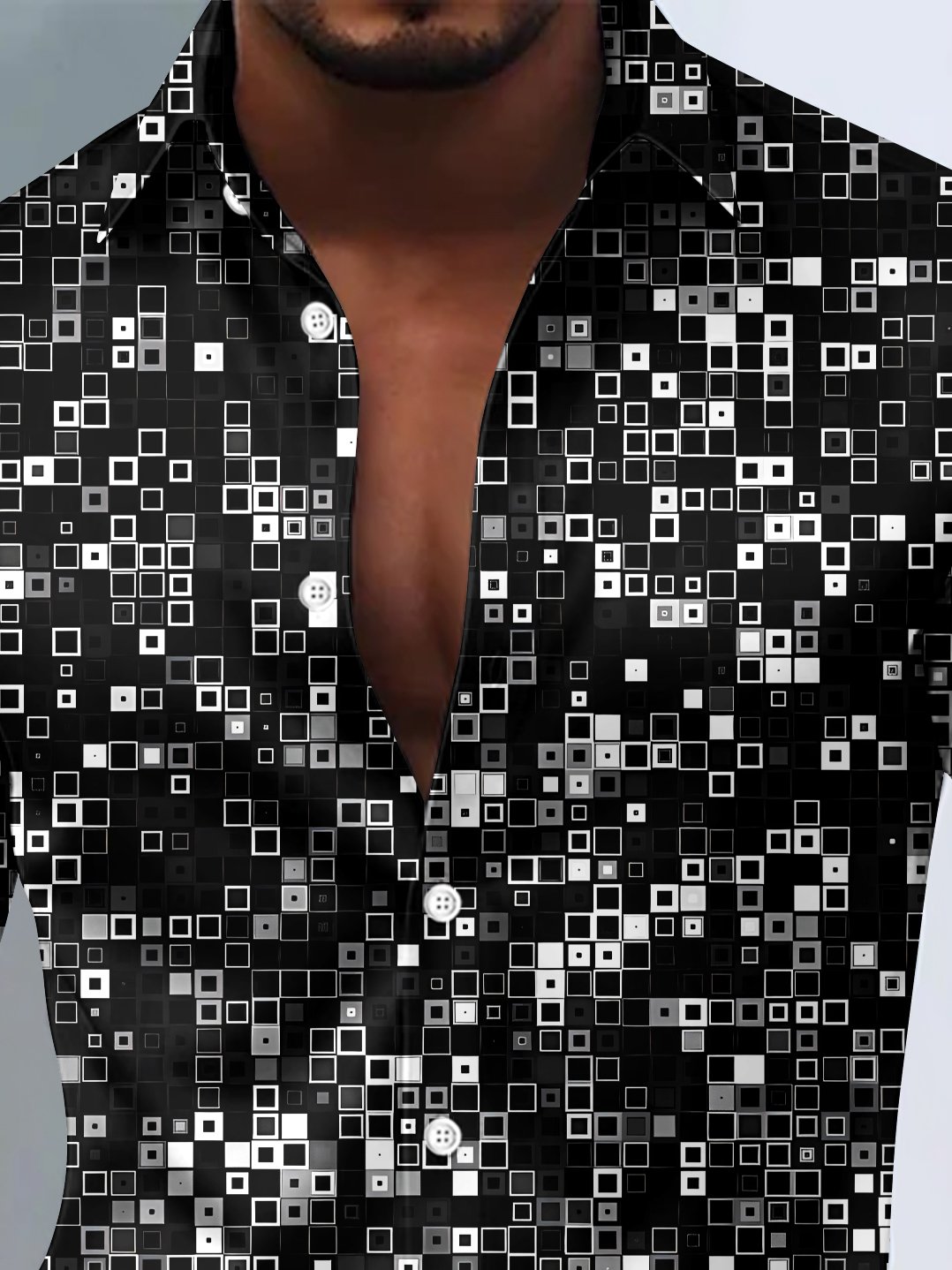 Royaura® Vintage Geometry Print Fashion Men's Button Bagless Silk Like Satin Long Sleeve Shirt Big Tall